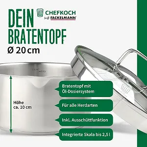 Каструля FACKELMANN Chefkoch Munich 20 см нержавіюча сталь 3.0 літра synthetic.ua - Фото 1