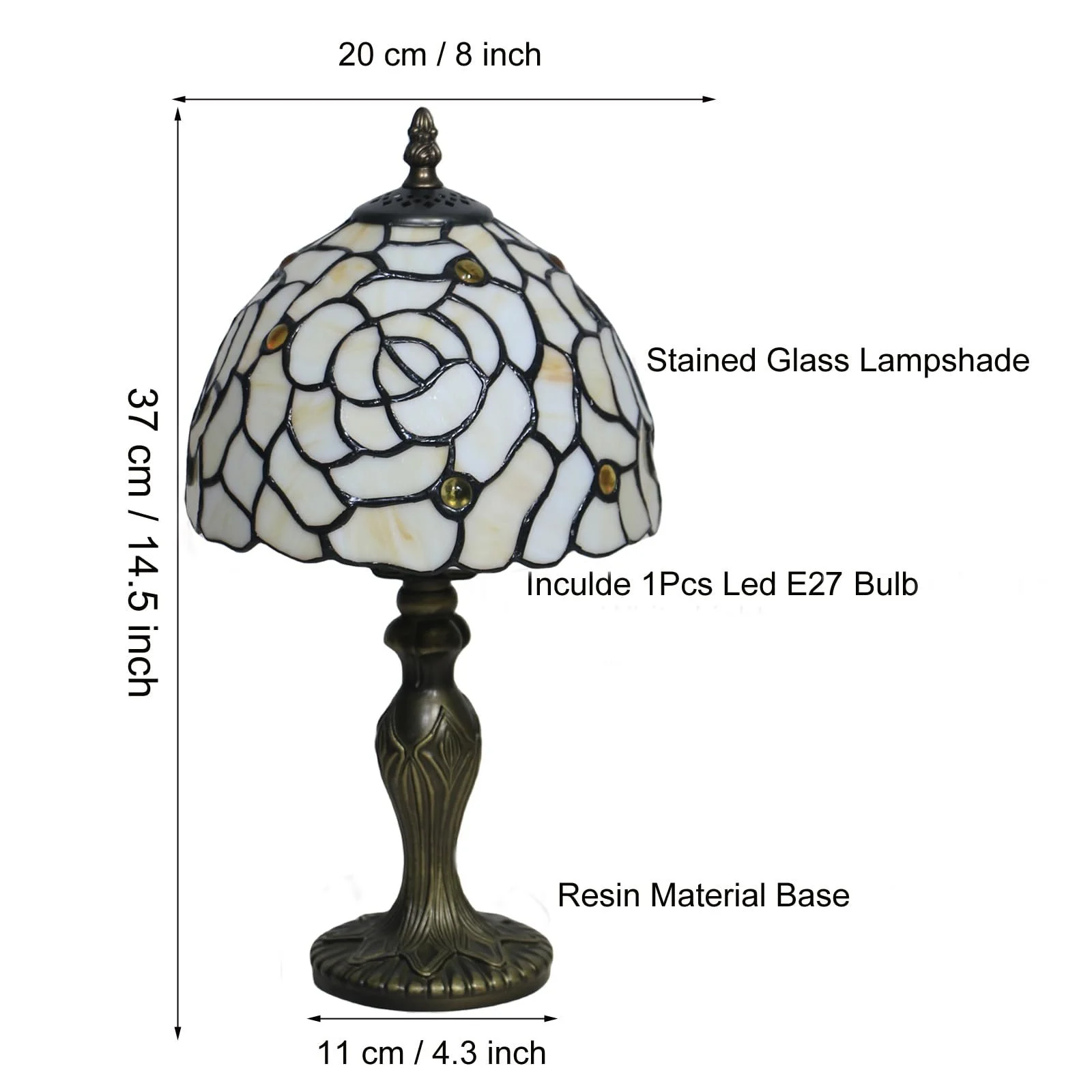 Настільна лампа Tiffany Ретро Вінтажна Візерунок Золота Троянда Вітражне скло LED, фото №6