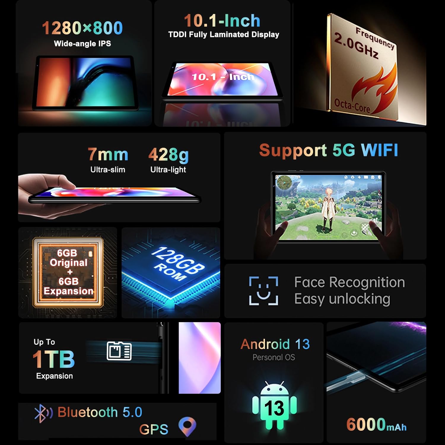 Планшет 10.1" YESTEL T13 6+6/128Gb 4 ядра Android 13 6000 mAh Black, фото №2