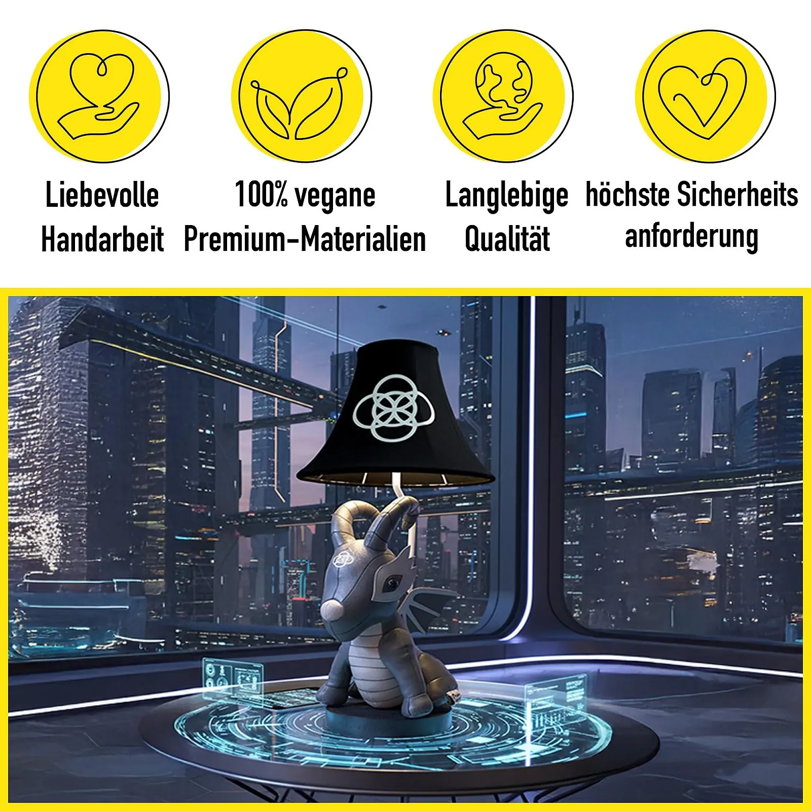 Настільна лампа Happy Lamps Black Dragon LED 58 см веганська шкіра Чорний, фото №6