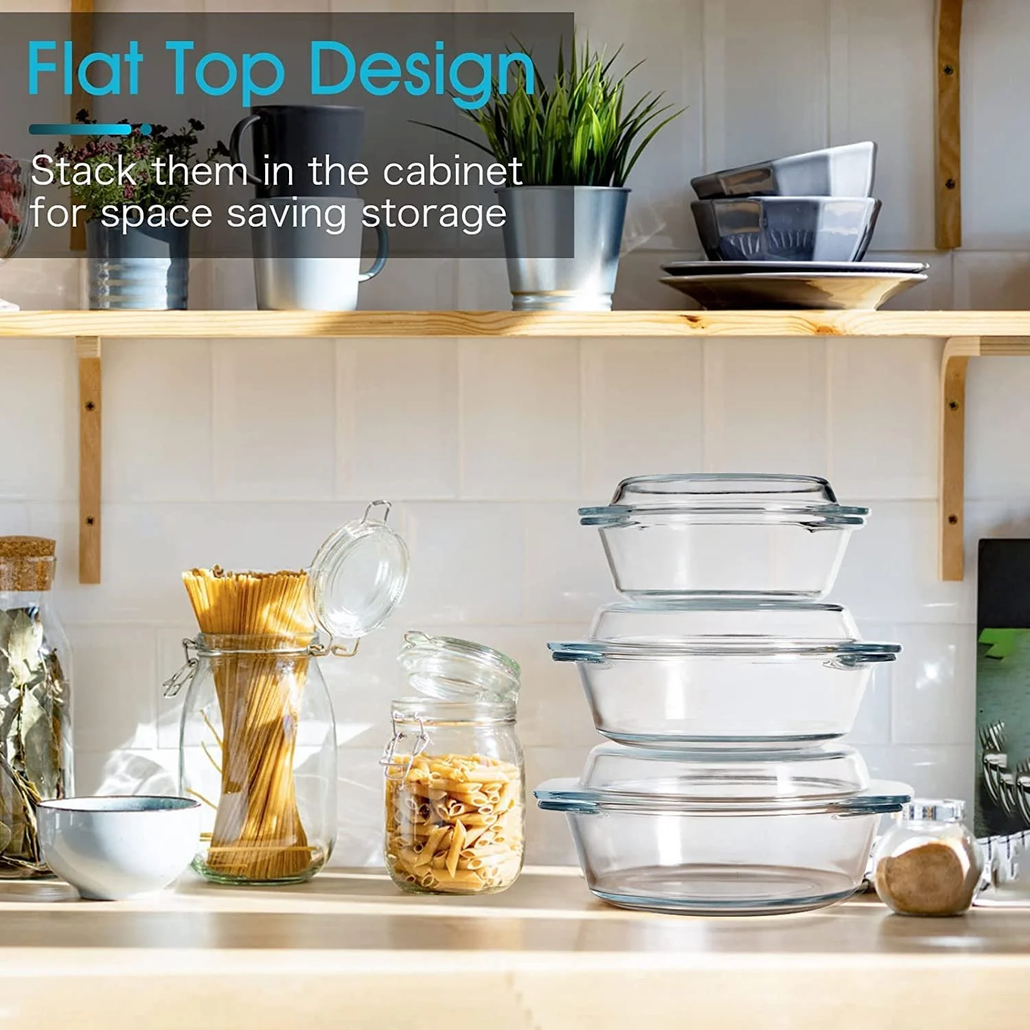 Набор кастрюль для запекания 3 шт круглые с прозрачными крышками 0,65 + 1 + 1,4 л для духовки и микроволновки, фото №5