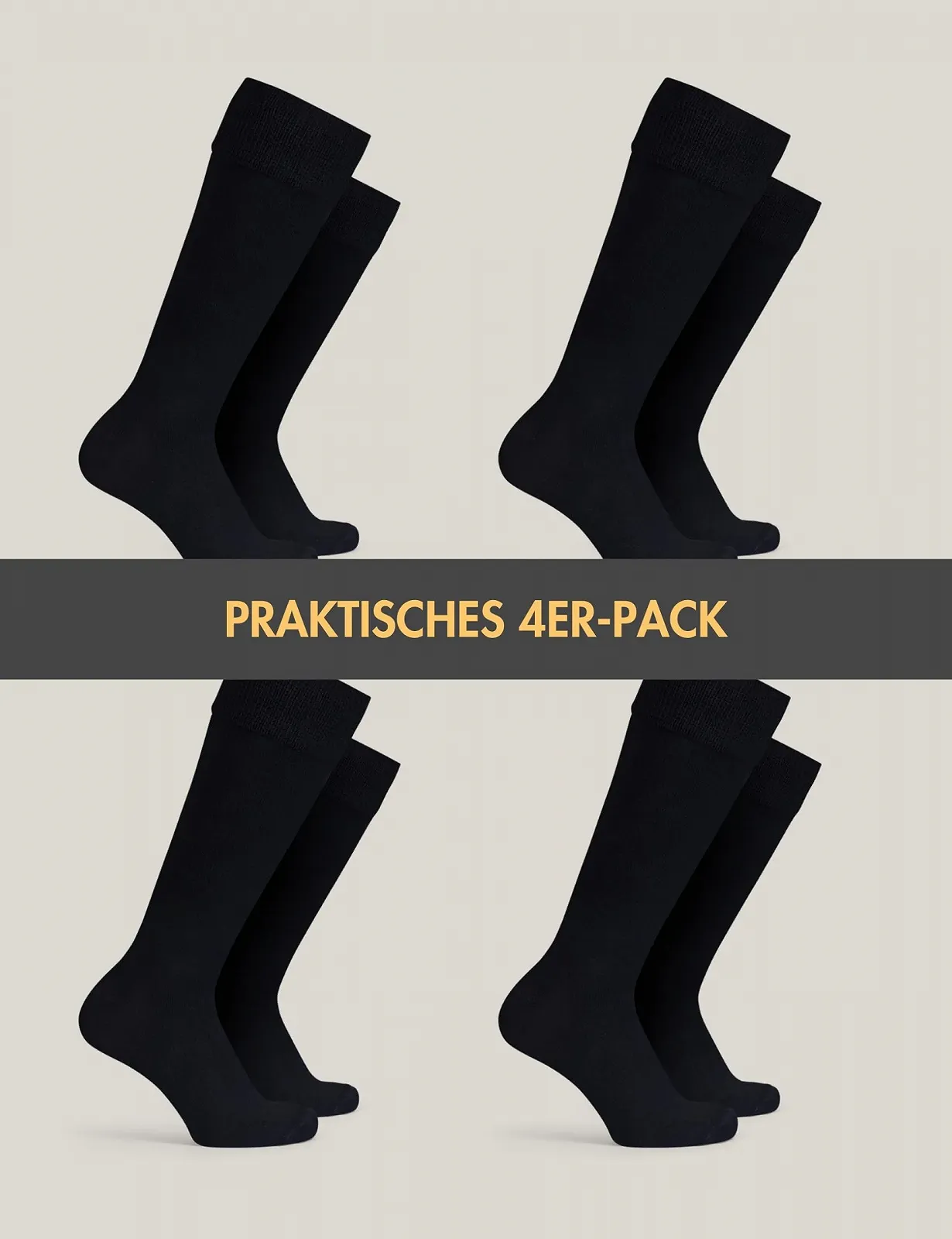 Гольфы Basic Treasure 4 пары для мужчин и женщин с комфортным поясом из хлопка, черные, фото №6