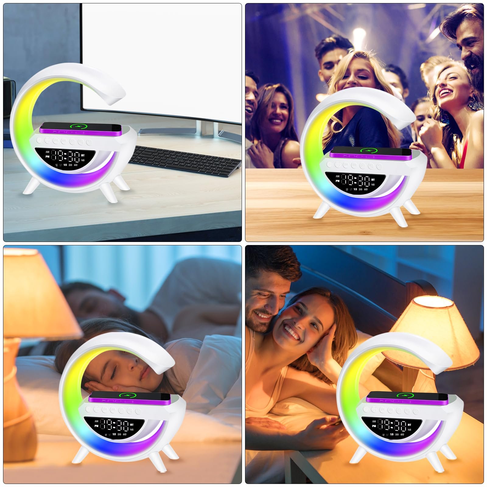 Настільна лампа LED Bedside Lamp Intelligent Light Alarm Clock 15 Вт RGB Bluetooth White, фото №7