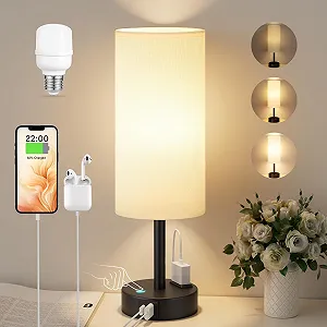 Настільна лампа Kakanuo Сенсорна USB A+C Розетка Лляний абажур - Фото 1