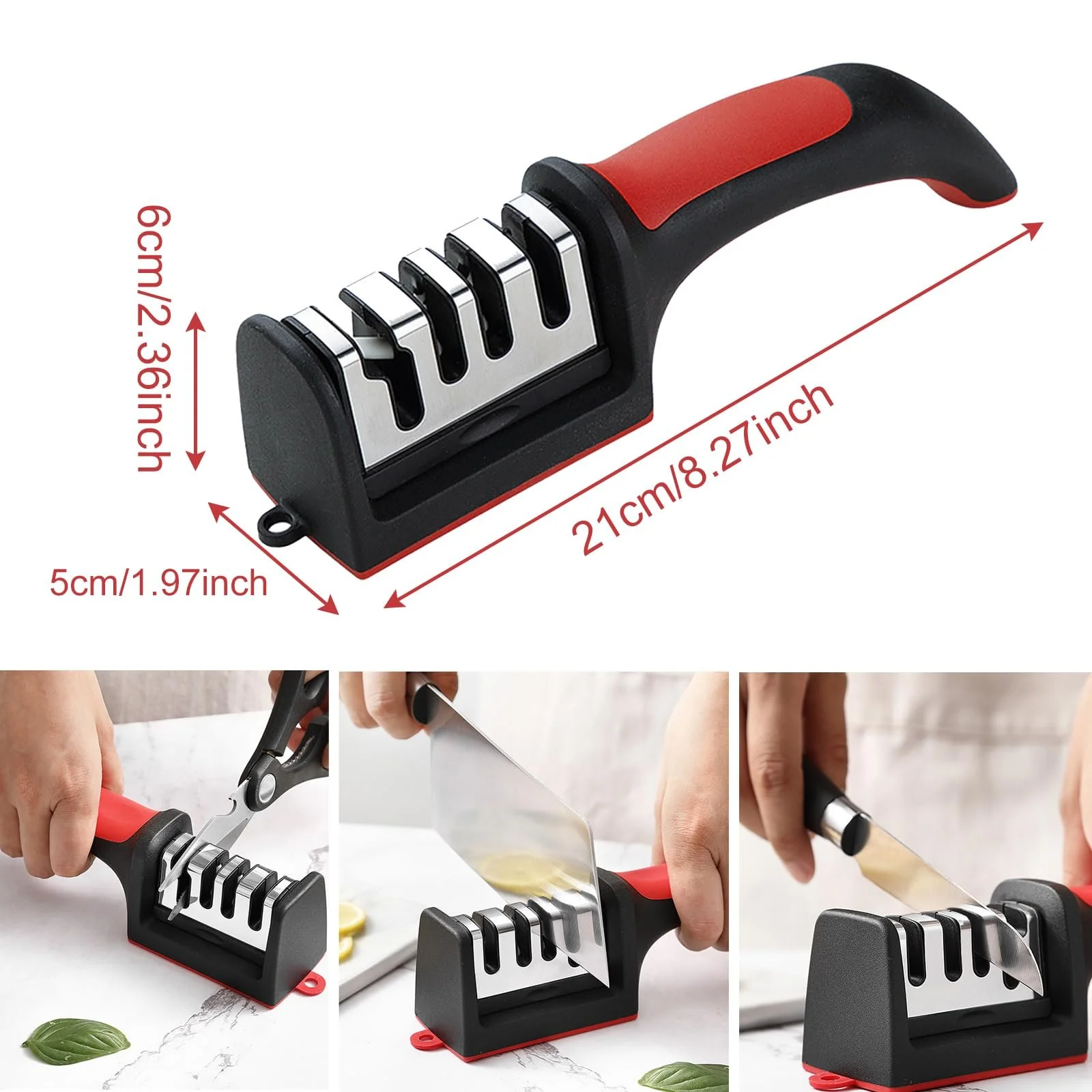 Точилка для ножів професійна 4-рівнева вольфрамова сталь ручна 21x6x5 см Чорний, фото №7