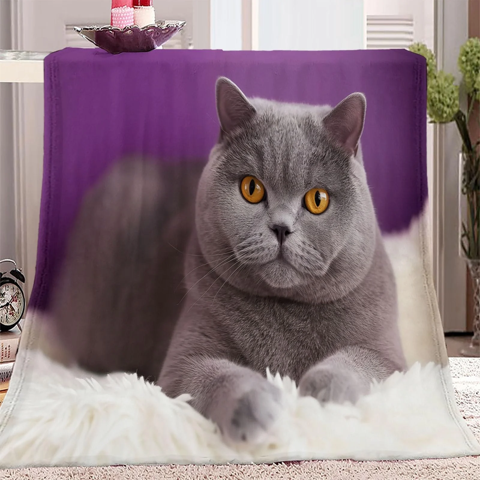 М'який плед Einfachheit Kätzchen Fotografie, високоякісний фланель, сіро-фіолетовий, 200 x 200 см, фото №1