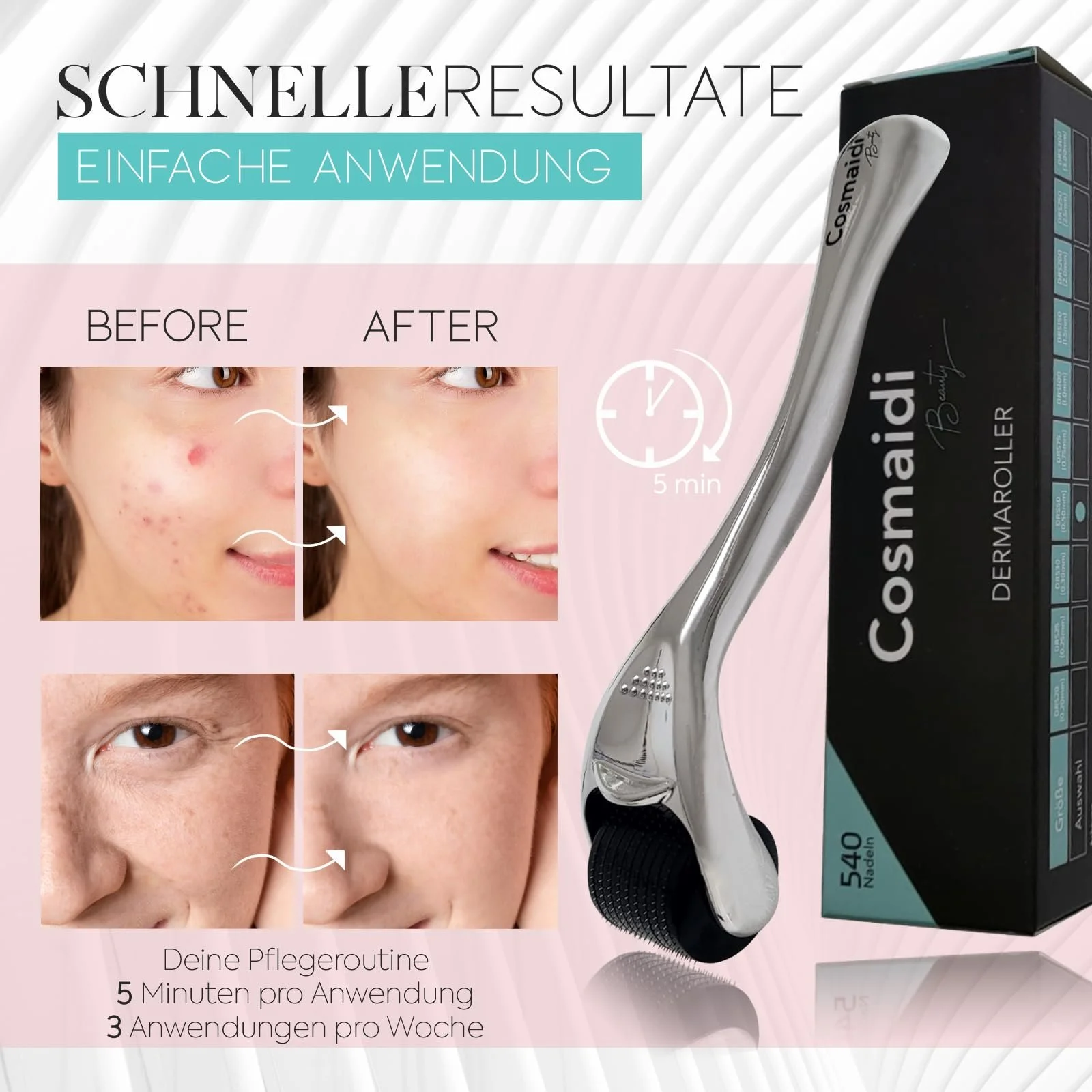 Дермаролер Cosmaidi 540 голок для догляду за обличчям, мікронідлінгу, фото №3