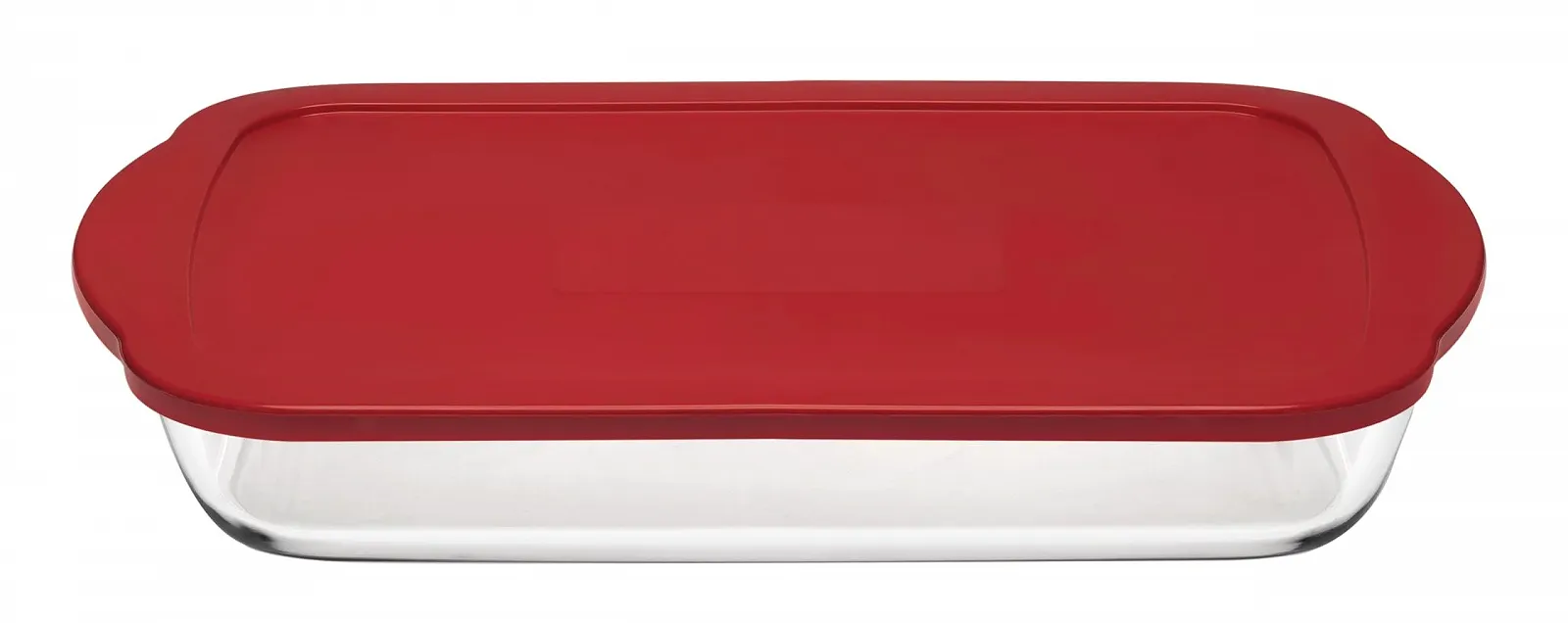 Форма для запікання Pasabahce Borcam 59124 скляна прямокутна з червоною кришкою 40 x 25 см 3.85 л, фото №1