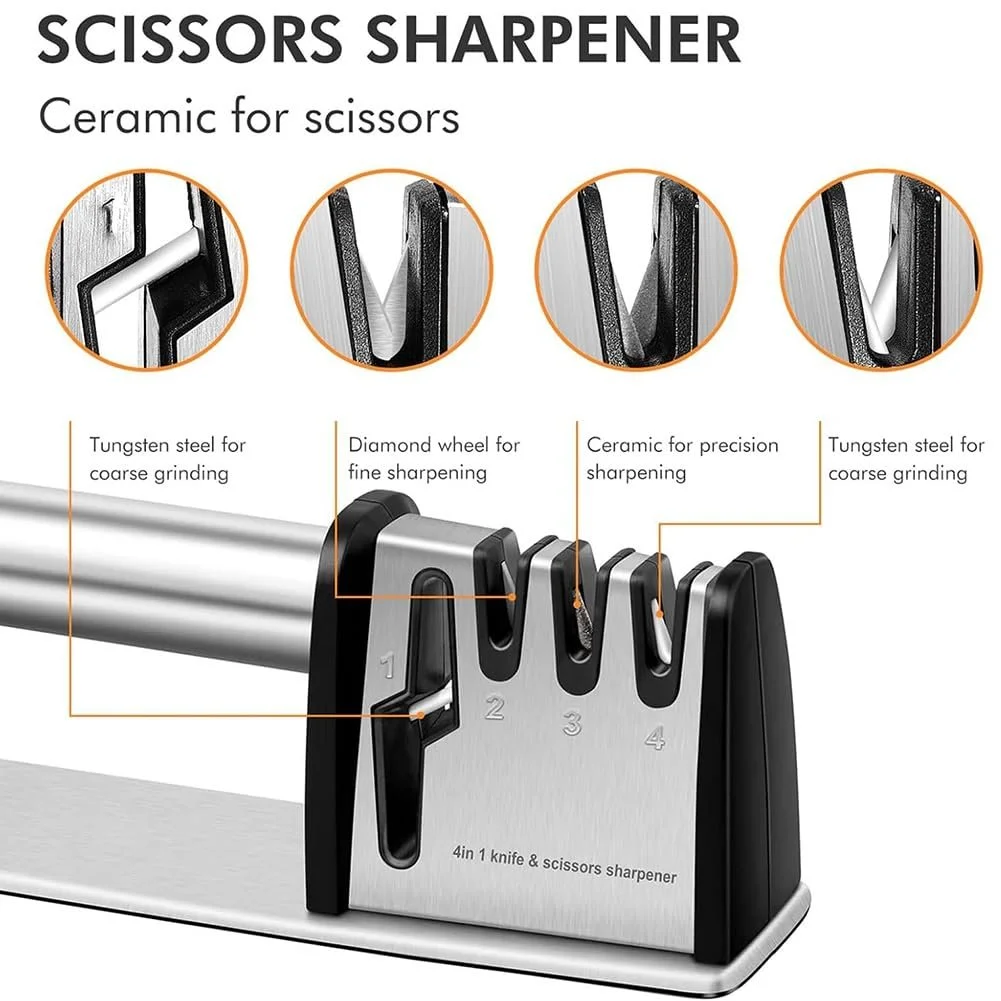 Точило для ножів Професійне 4 в 1 для кухонних ножів та ножиць, фото №3