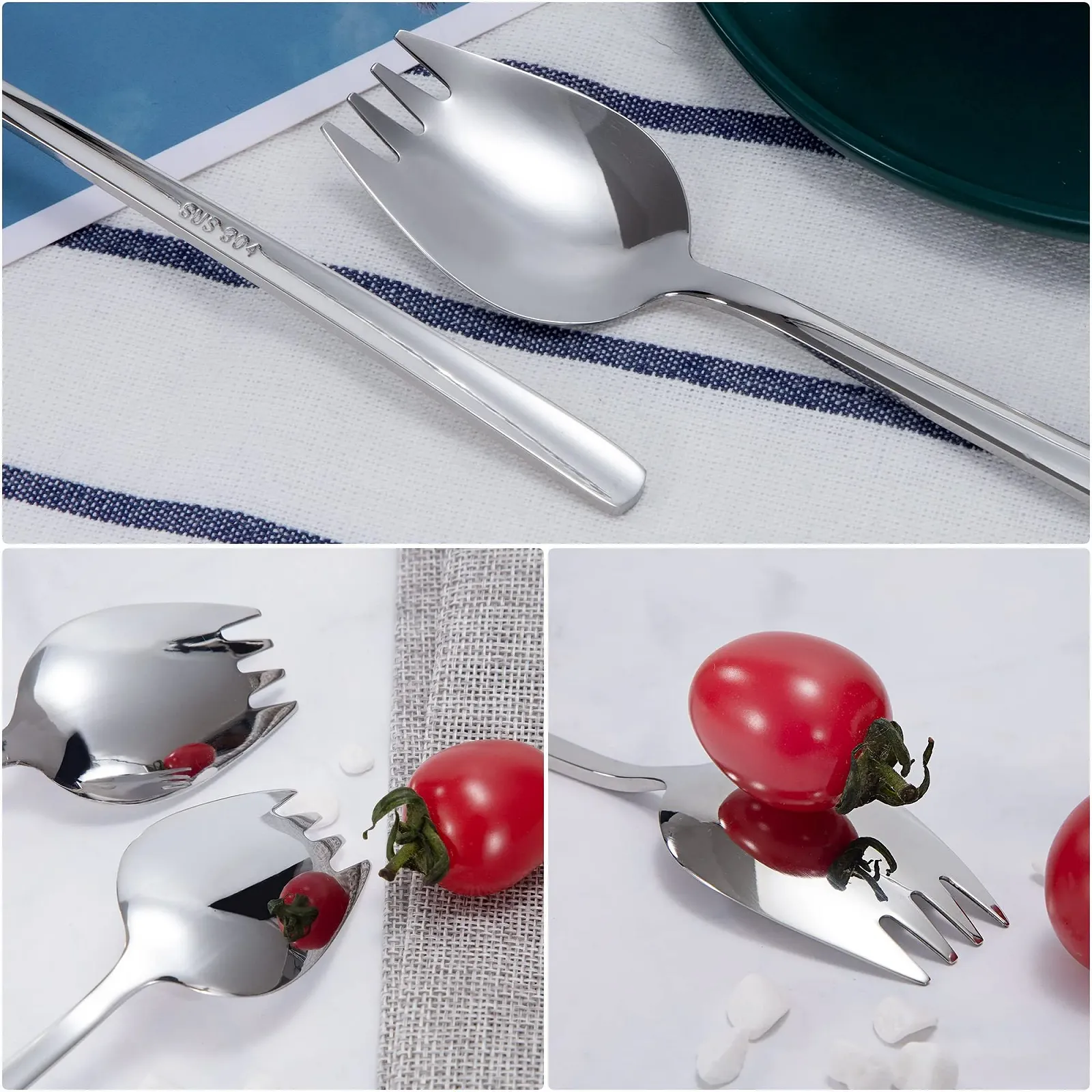 Ложка-вилка 2 в 1 из нержавеющей стали 304, многофункциональная, 7,3 дюйма, с длинной ручкой, фото №4