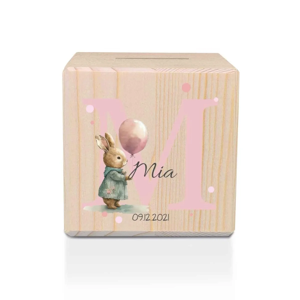 Скарбничка дерев'яна GRAVURZEILE Тваринні мотиви з монограмою Персоналізована Кролик, фото №1