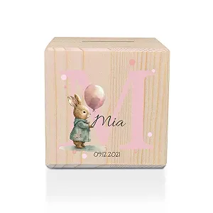 Скарбничка дерев'яна GRAVURZEILE Тваринні мотиви з монограмою Персоналізована Кролик - Фото 1