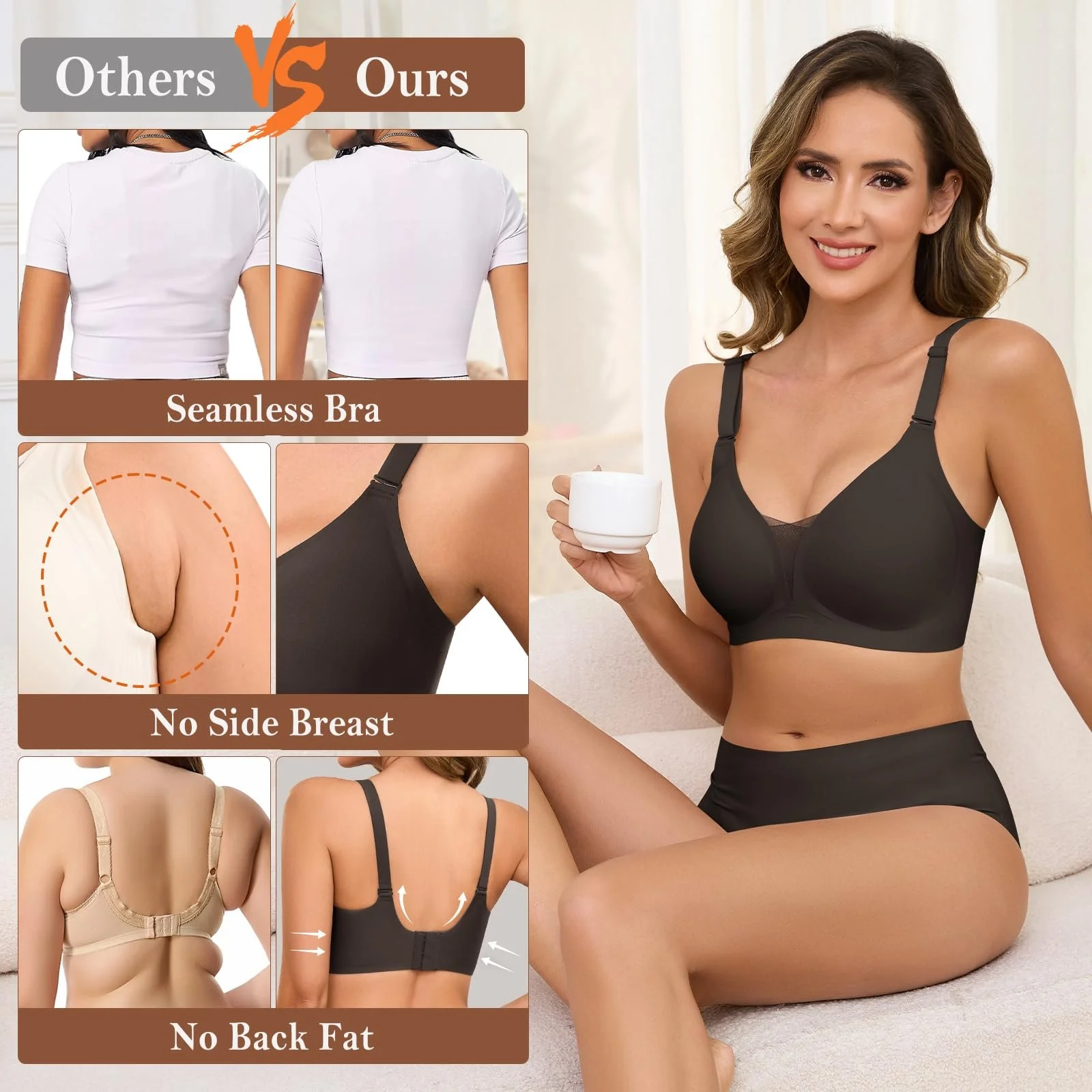 Бюстгальтер Xnova бесшовный без косточек Push Up бралетт сетчатый T-Shirt для сна V-образный вырез минимайзер с мягкими чашками, фото №5 Бюстгальтер Xnova бесшовный без косточек Push Up бралетт сетчатый T-Shirt для сна V-образный вырез минимайзер с мягкими чашками, фото №5