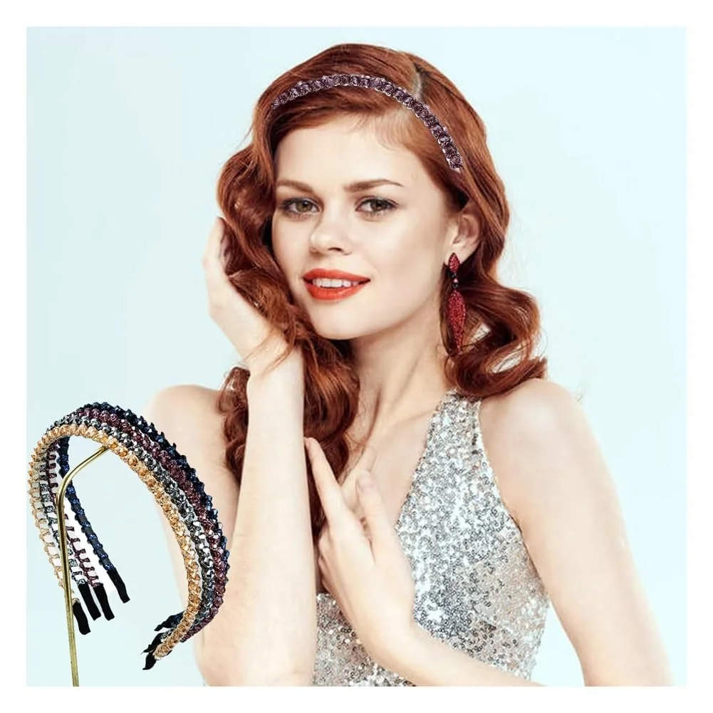 Обруч для волосся з кольоровими стразами, блискучий, фото №4