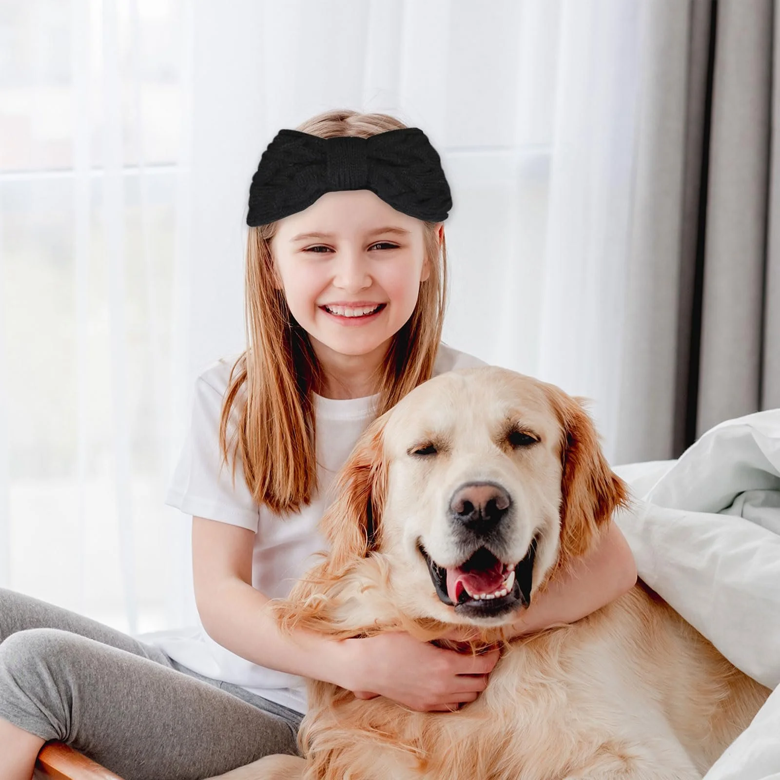 В'язана тканинна еластична пов'язка на голову, чорний і сірий, фото №5