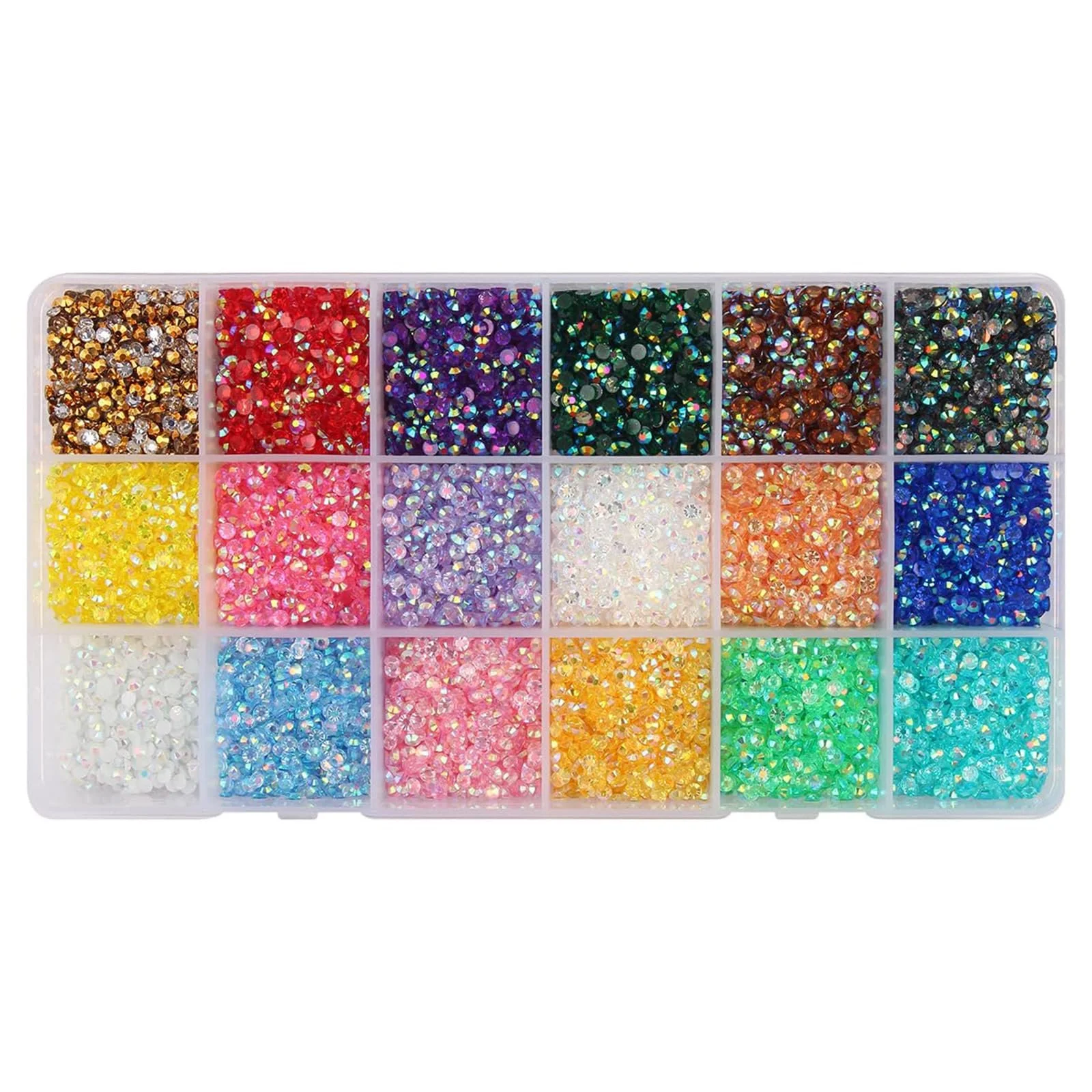 Стразы 3 мм 18 цветов Плоская задняя часть, смола, кристаллы AB Jelly с AB покрытием Набор 18000 штук для рукоделия, дизайна ногтей и DIY, фото №1
