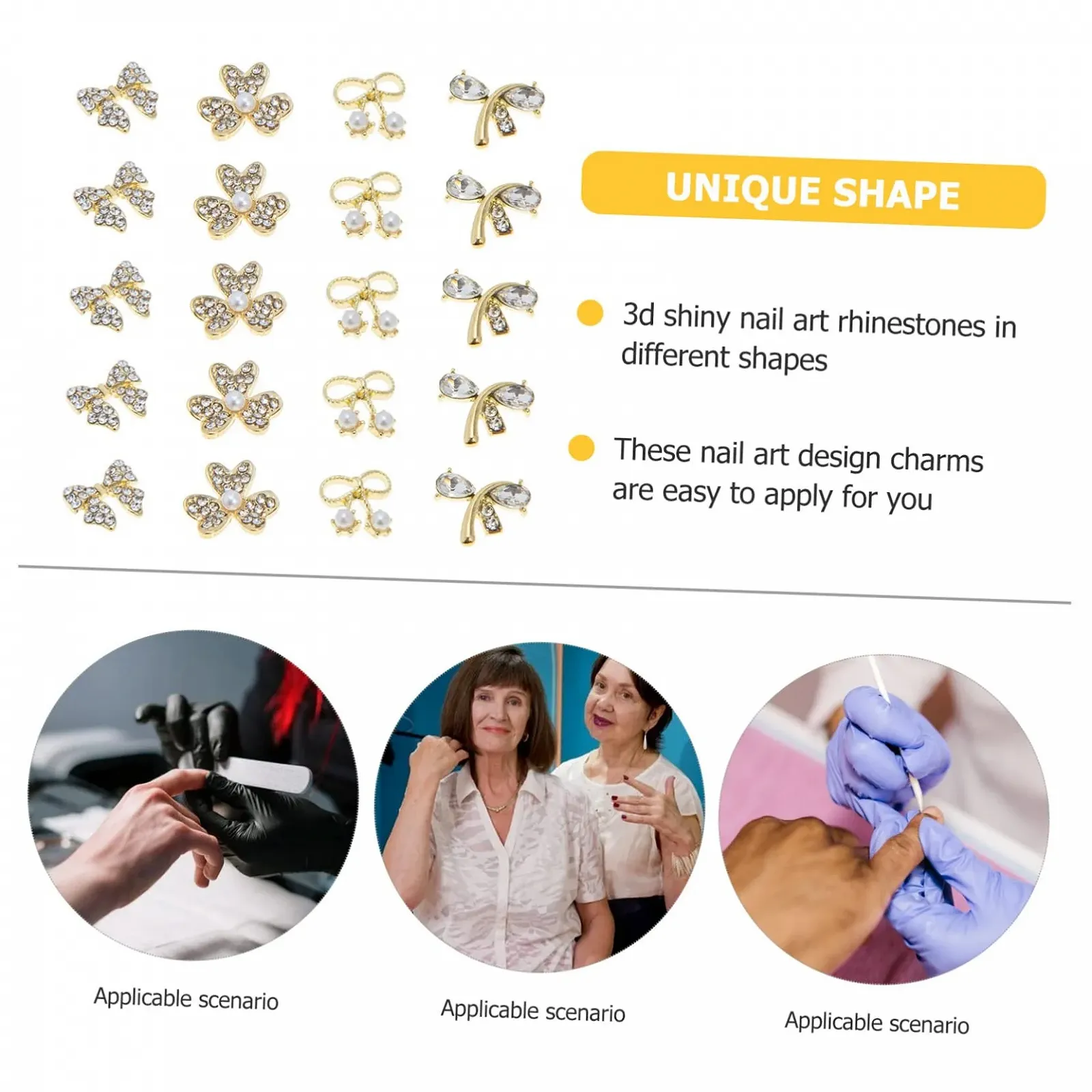 Украшения для ногтей Бантик FRCOLOR 20 шт., украшения для маникюра с жемчугом и стразами, DIY украшения, фото №6