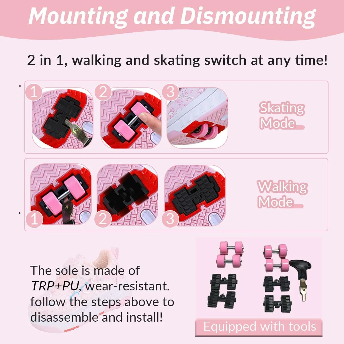 Кроссовки на колесиках для девочек и мальчиков, детские роликовые кроссовки со съемными 4 колесами, кроссовки для девочек 2-в-1, уличные кроссовки на роликах, Кроссовки для скейтборда, фото №5