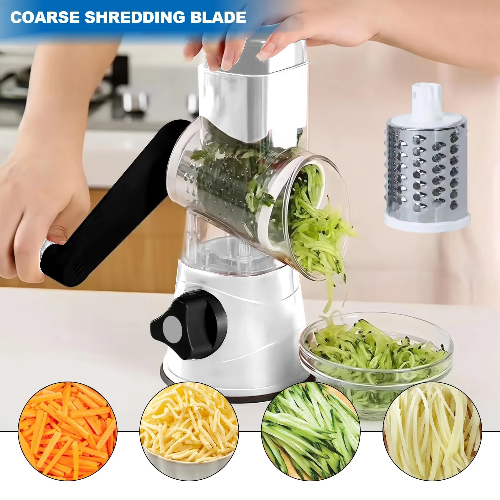 Тертка з ручкою для сиру, терка для овочів з 3 барабанними лезами, фото №5