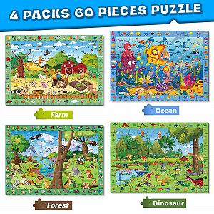 Пазлы для детей 4 x 60 деталей Динозавры Ферма Лесные животные Морской мир synthetic.ua - Фото 1