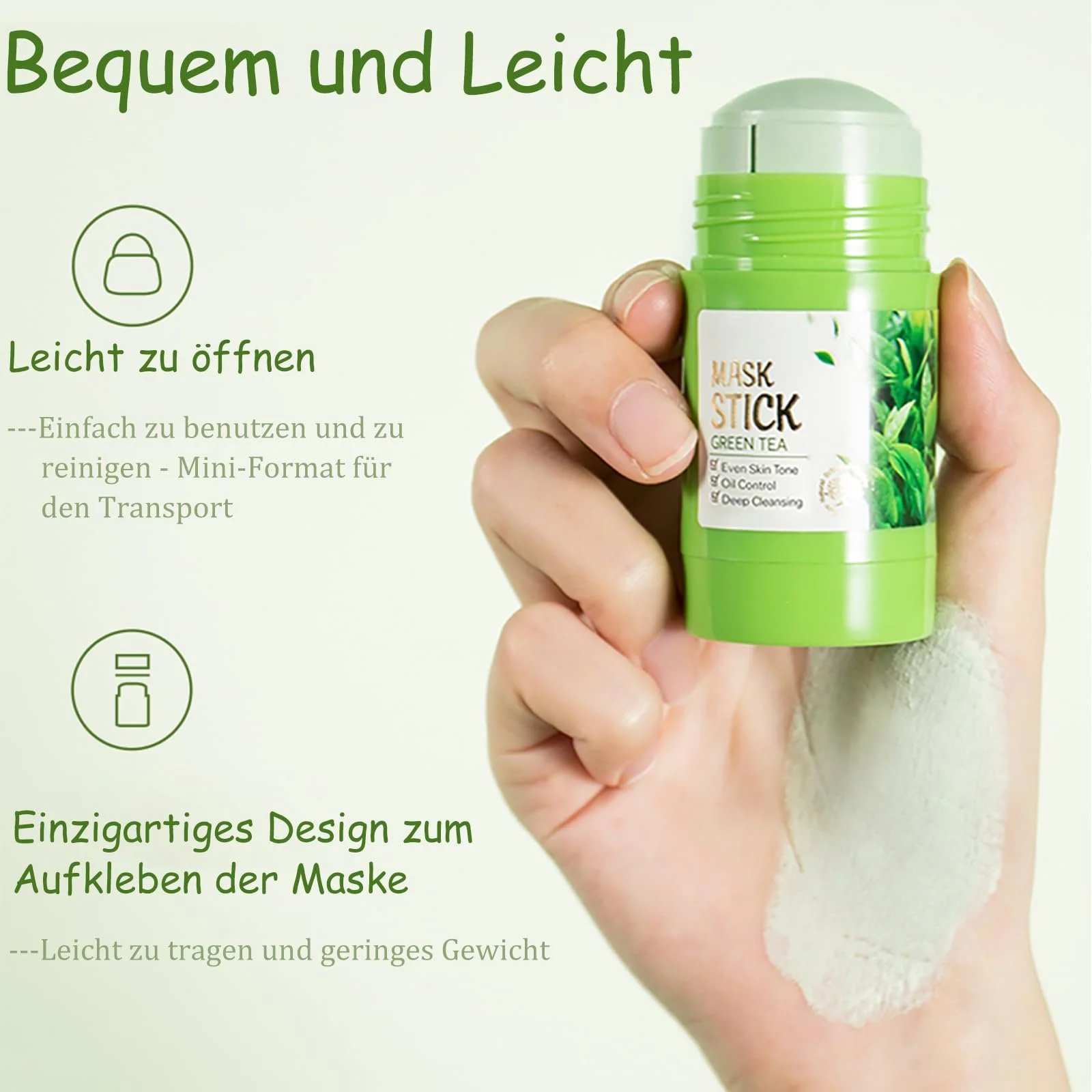 Маска-стик Soleneva Green, Очищающая глиняная маска с зеленым чаем для увлажнения кожи для мужчин и женщин для всех типов кожи, Глиняная маска для уменьшения пор, против акне, 2 шт, фото №6