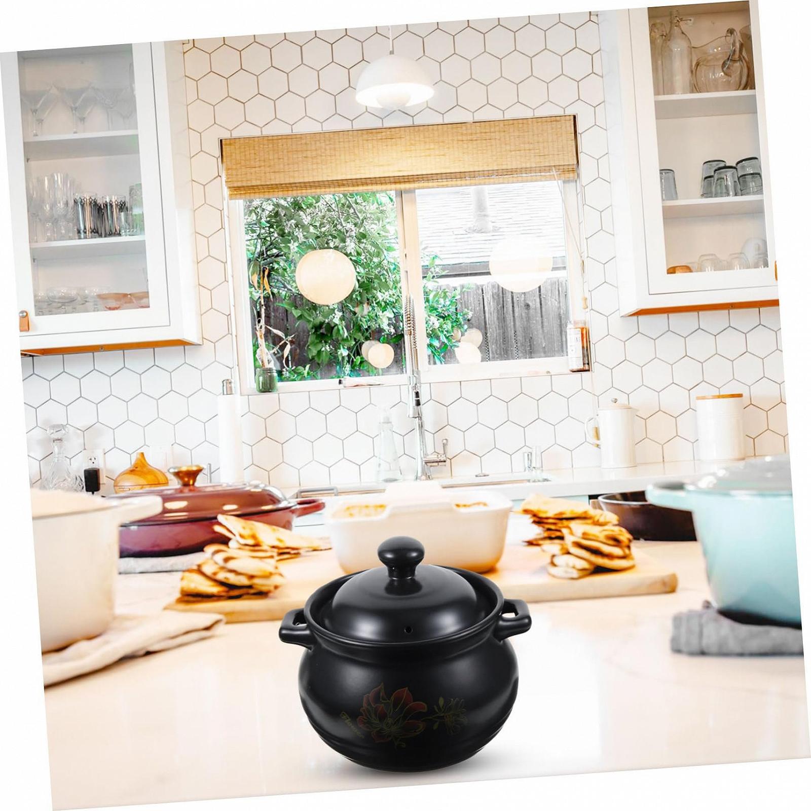 Кастрюля для запекания Healifty керамическая 2 л с ручкой Черный, фото №9