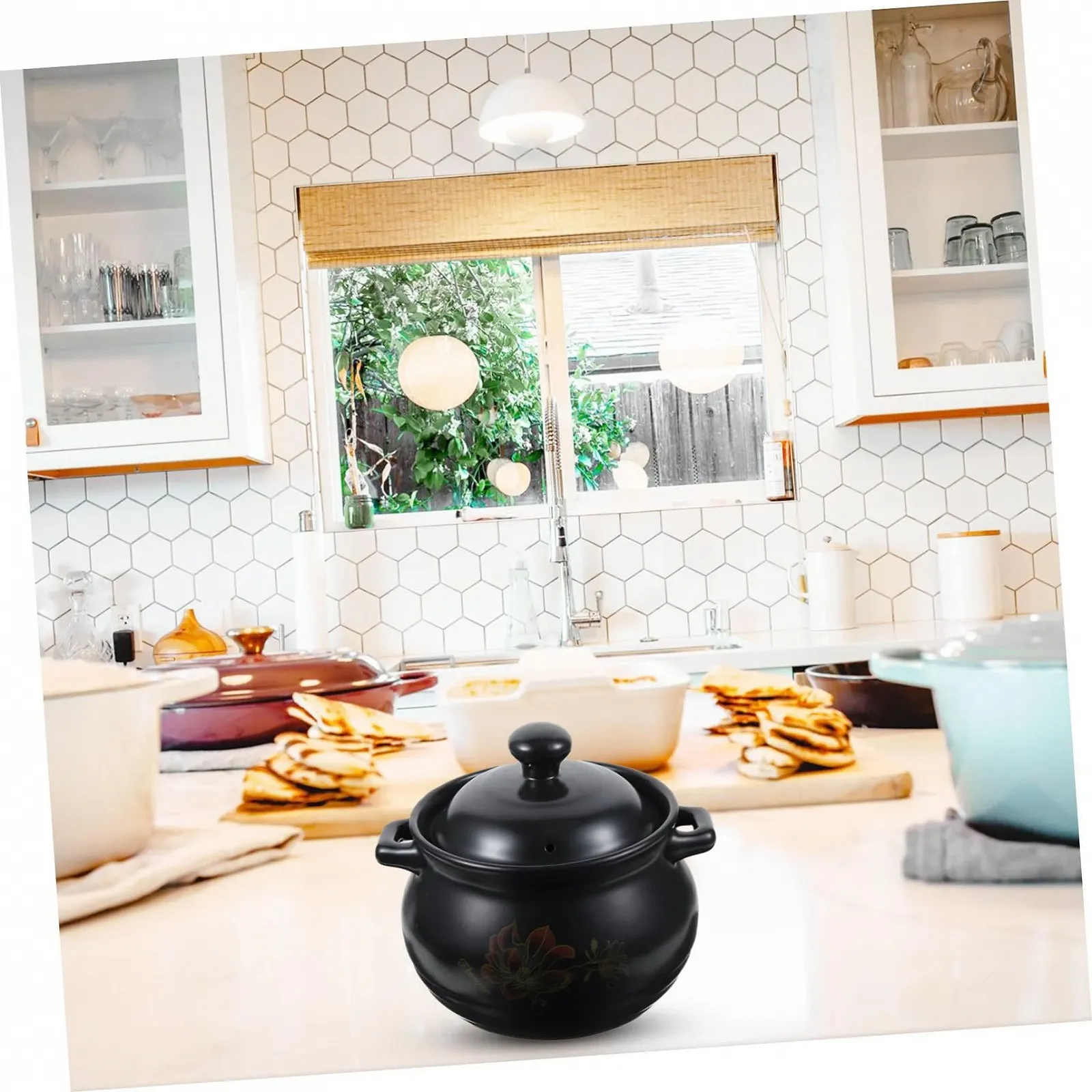 Кастрюля для запекания Healifty керамическая 2 л с ручкой Черный, фото №9