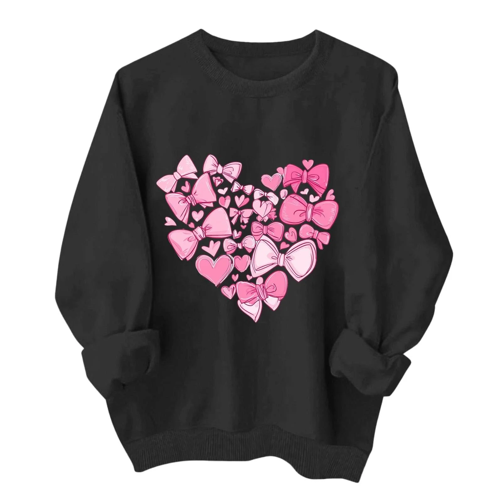 Рубашка Komiseup Длинная Basic Однотонный Свитшот без Капюшона Oversize Пуловер Модный Принт-Бантик Хлопок Круглый вырез Длинный рукав Осень Зима Легкий Свободный Пуловер 09, фото №1