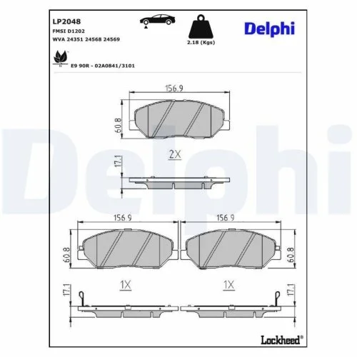Комплект гальмівних колодок DELPHI LP2048 дискові гальма для SSANGYONG HYUNDAI KIA, фото №3