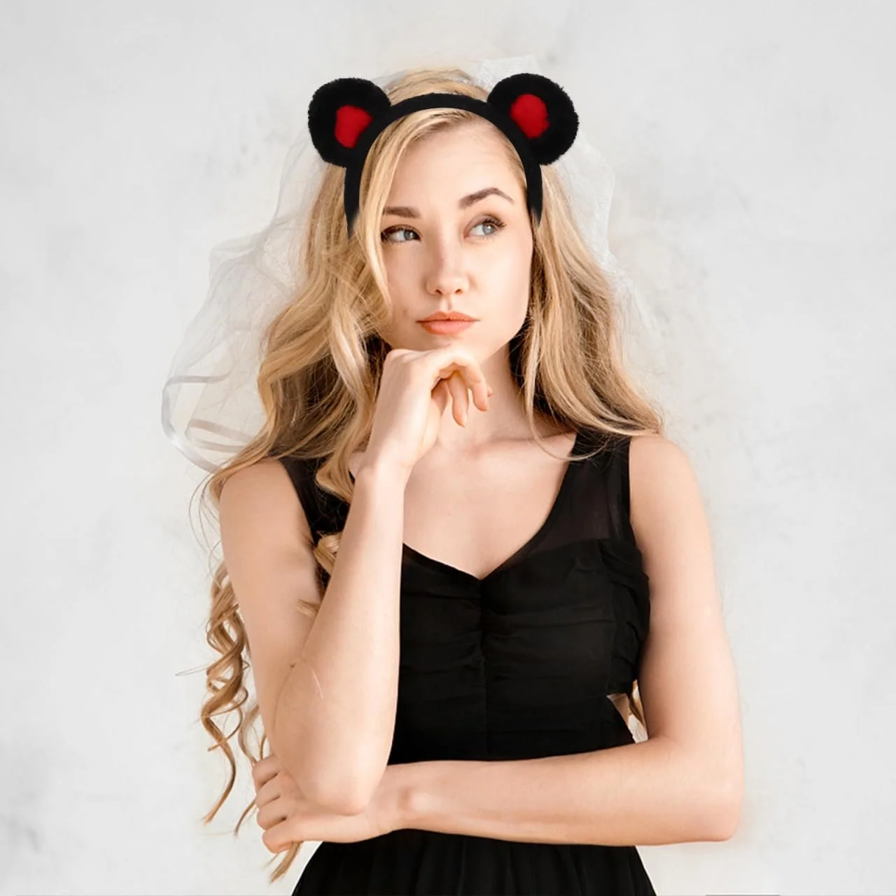 Обруч на голову Ведмежі Вушка Чорний Червоний, фото №4