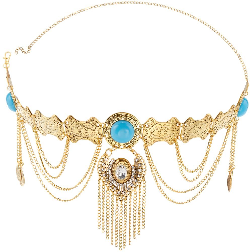 Пояс-цепочка на талию Boho GORGECRAFT Золотистый Многослойный Кисточка Монета Бирюзовый Страз Подвеска Винтажный Богемный Сплав Регулируемый Цепочка для тела Живот Платье Аксессуары для талии, фото №1