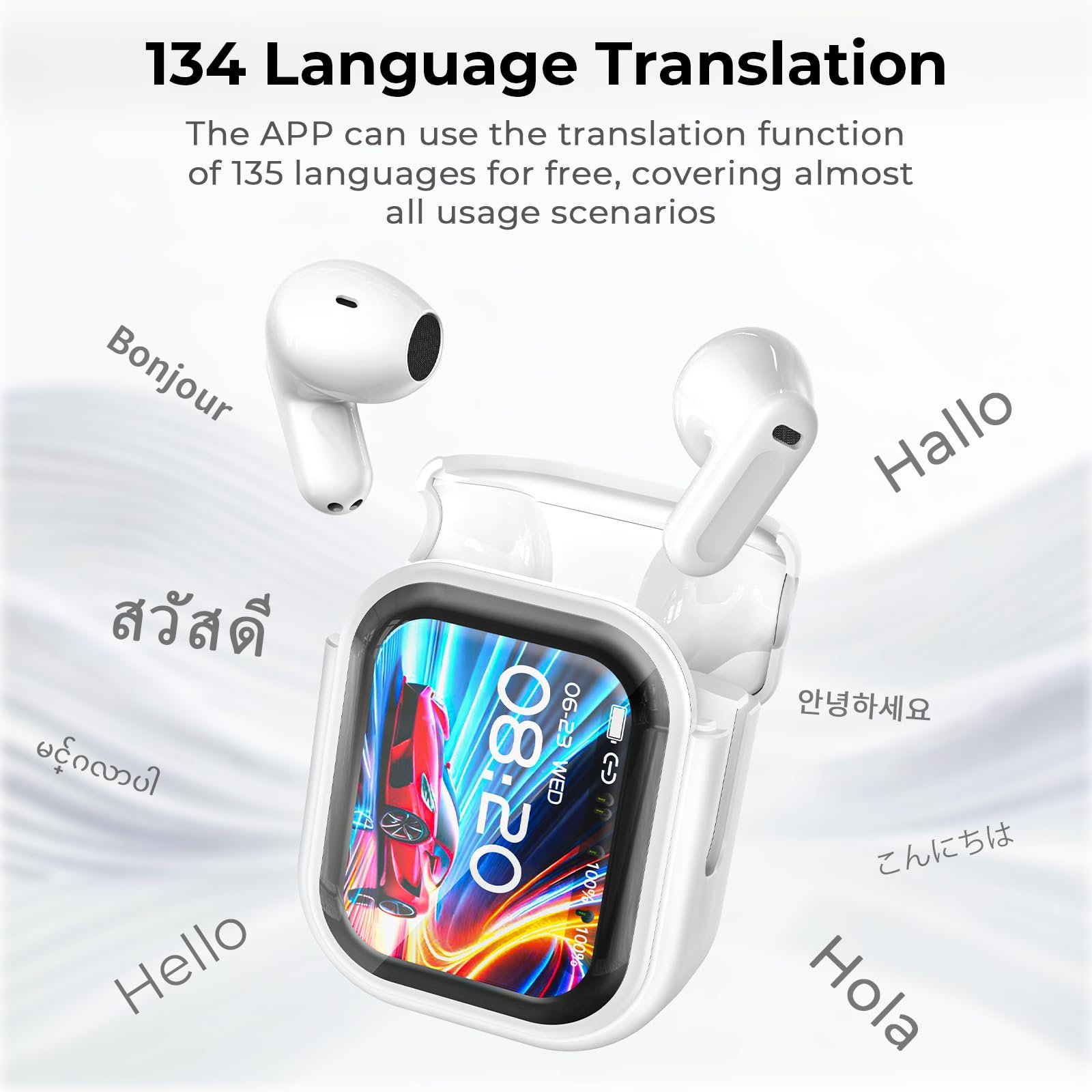 Навушники-перекладач AI NE20, 3-в-1, 135 мов / 5 режимів перекладу, 40 годин роботи, фото №2