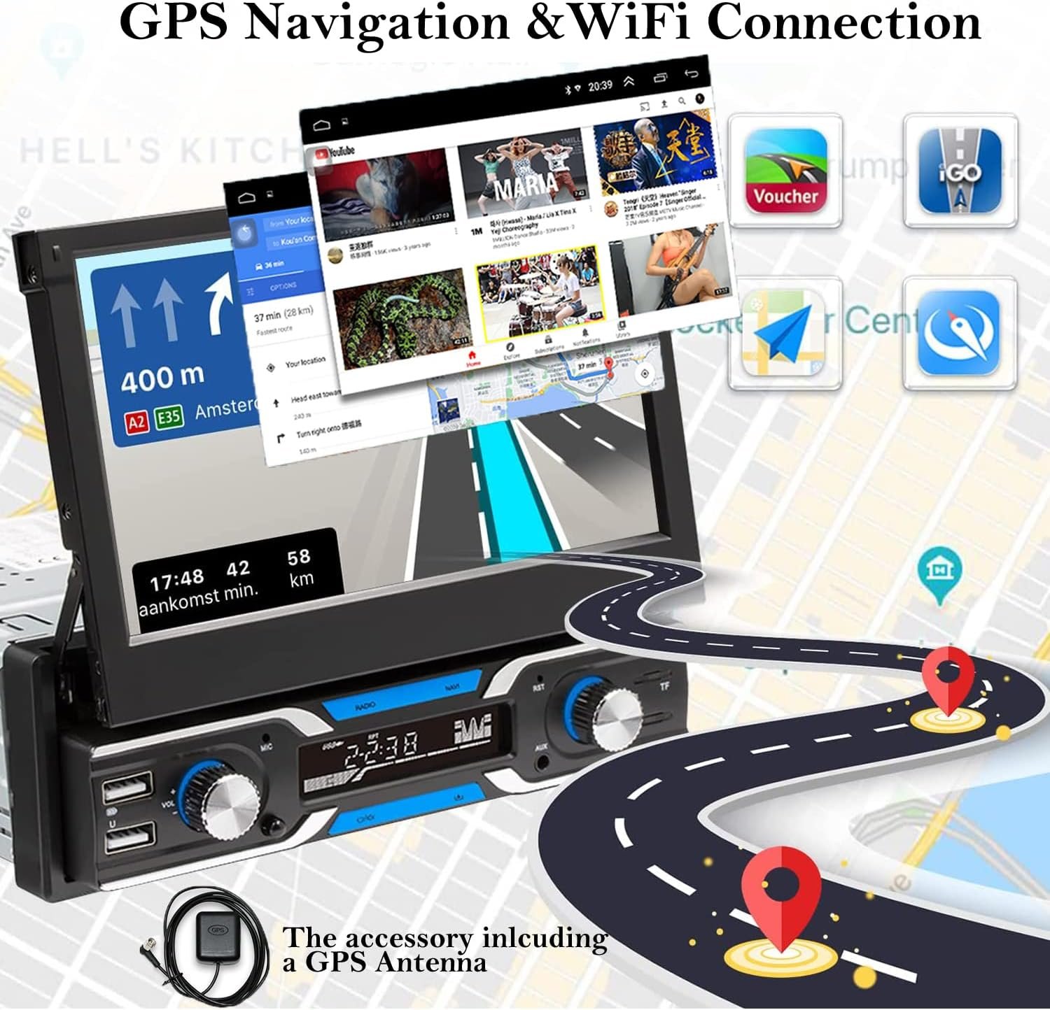 Автомагнітола CAMECHO 9703 / 7" / Сенсорна / 1/32Гб / Android 13 / Bluetooth / WI-FI / GPS / USB / AUX / DAB+ / 1DIN, фото №2