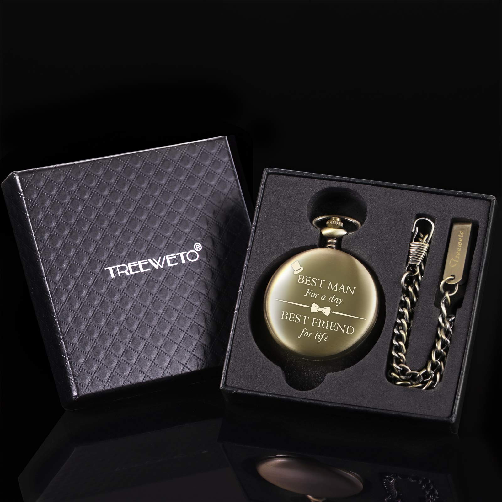 Кишеньковий годинник TREEWETO Personalised Engraved Best Man Pocket Watch Quartz Fobwatch бронзовий, фото №7