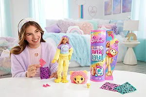 Лялька Barbie Cutie Reveal HKR06 Плюшевий Лев з 10 сюрпризами, рухлива з аксесуарами, включає міні-пета і флісову куртку, для дітей від 3 років synthetic.ua - Фото 1