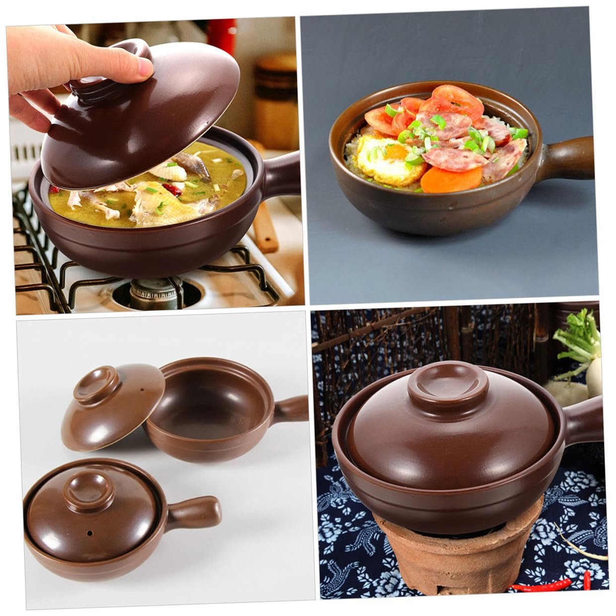 Кастрюля Toyvian керамическая маленькая с двойными ручками антипригарная многофункциональная для плиты и супов с крышкой, фото №2