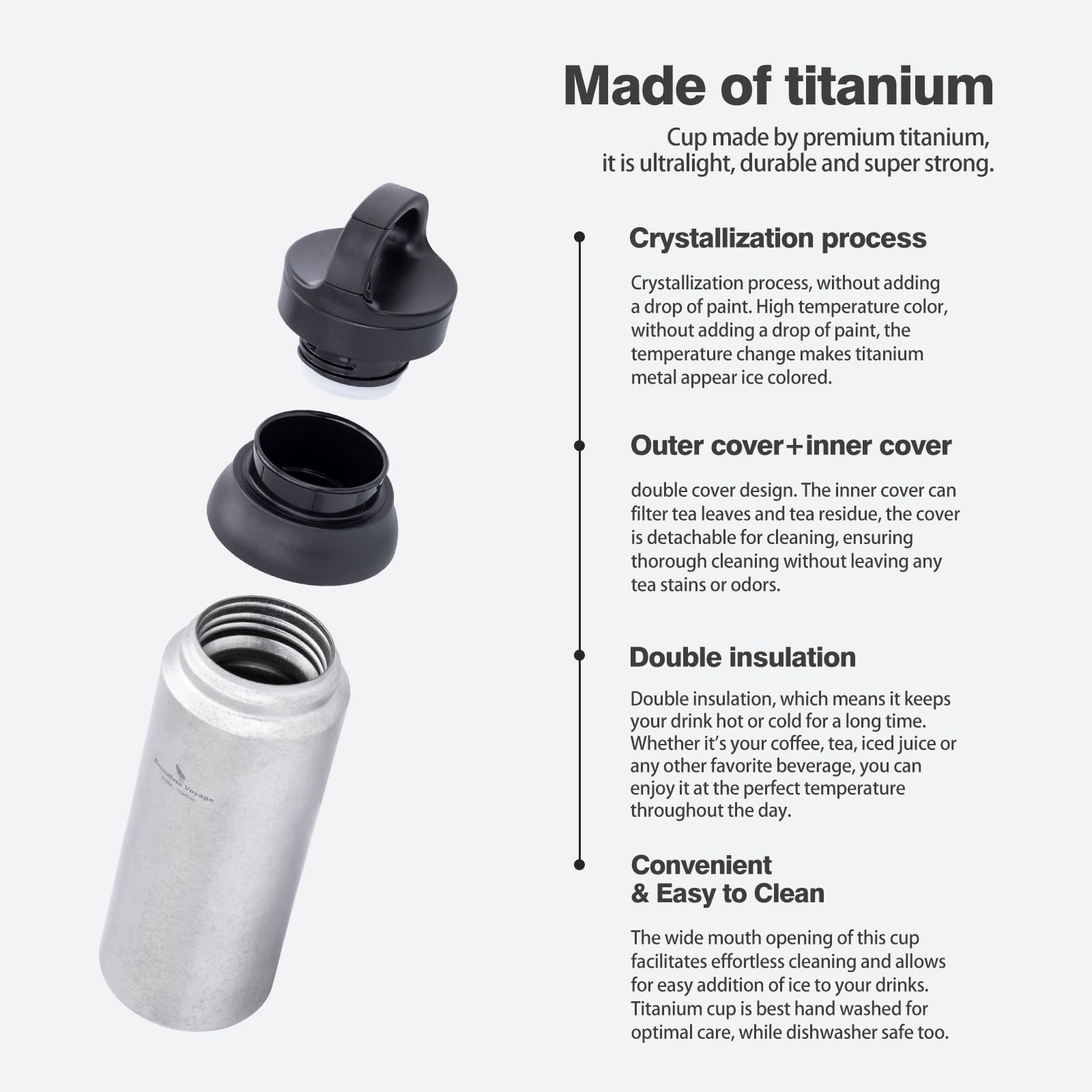 Термос iBasingo Ti3010D 600 мл Titanium Double-Walled Insulated з фільтром, фото №3 Термос iBasingo Ti3010D 600 мл Titanium Double-Walled Insulated з фільтром, фото №3