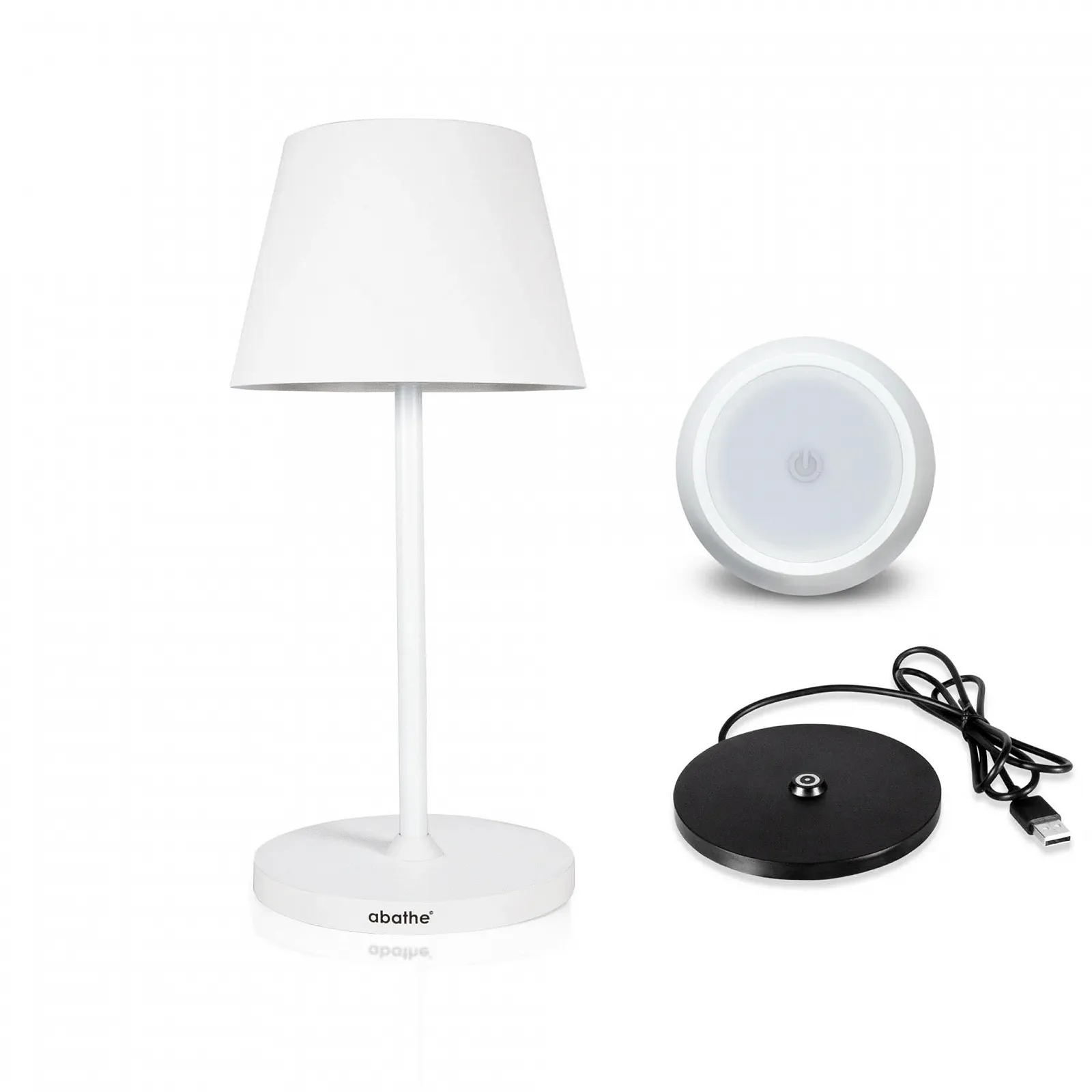 Настільна лампа LED abathe акумуляторна кругла з зарядною станцією димована бездротова 2700 K висота 25 см IP54, фото №2