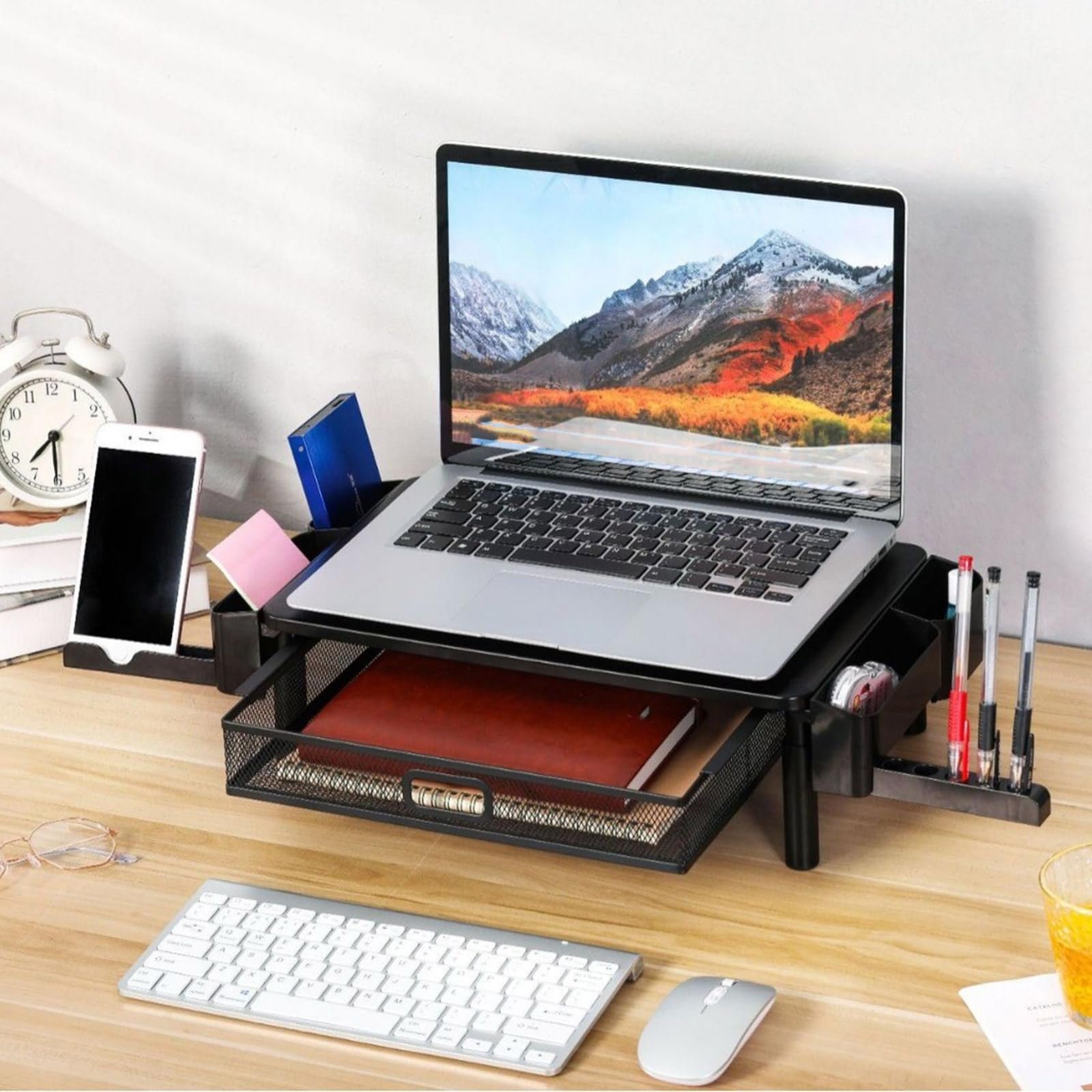Регулируемая Подставка для Экрана Металлическая Подставка с Ящиком и Держателем для Ручек, фото №5