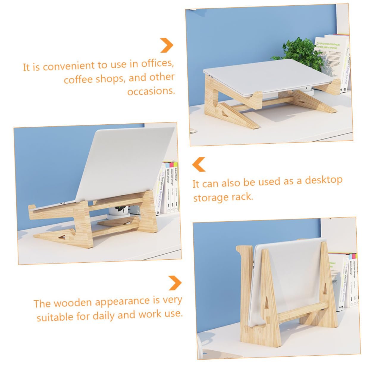 Практична дерев'яна підставка для ноутбука Регульована по висоті Натуральна з вентиляцією Ергономічна, фото №2