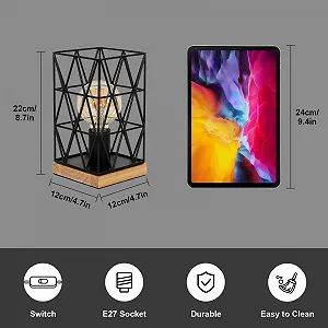 Настільна лампа Dorlink Vintage E27 Металева Клітка Індустріальна Дерев'яна основа Чорна synthetic.ua - Фото 1