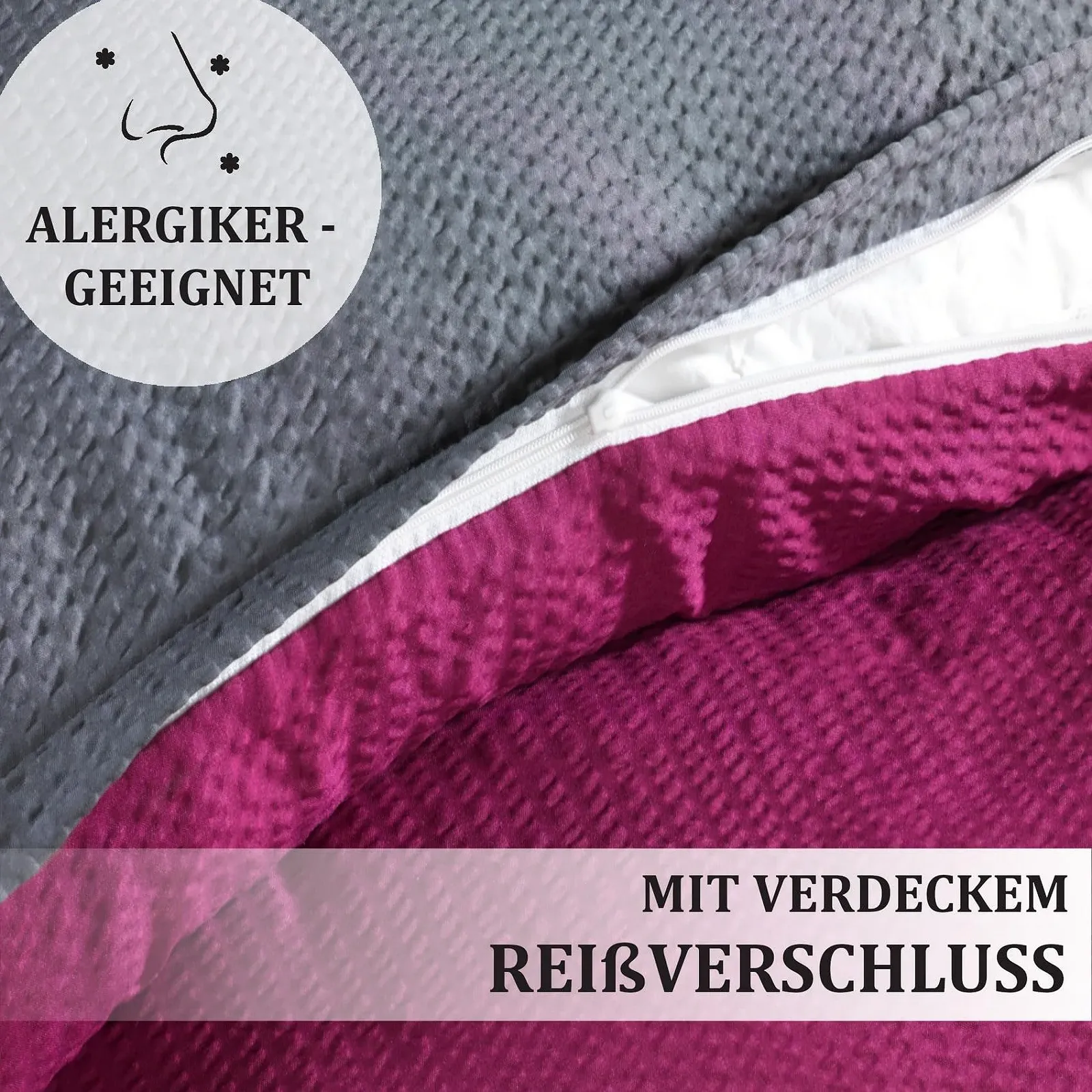Комплект постільної білизни Kuscheli Dreamhome Fine Seersucker 4 предмети 2 x 135 x 200 см + 2 x 80 x 80 см Вишнево-червоний / Сірий, фото №5