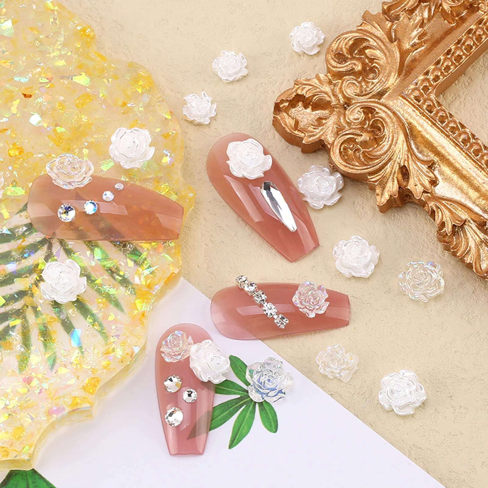 Украшения для ногтей Белый цветок, 2 коробки 3D шармов для ногтей, Aurora Flatback украшения для ногтей, украшения для ногтей для женщин девушек салон DIY изготовление украшений для ногтей, фото №7
