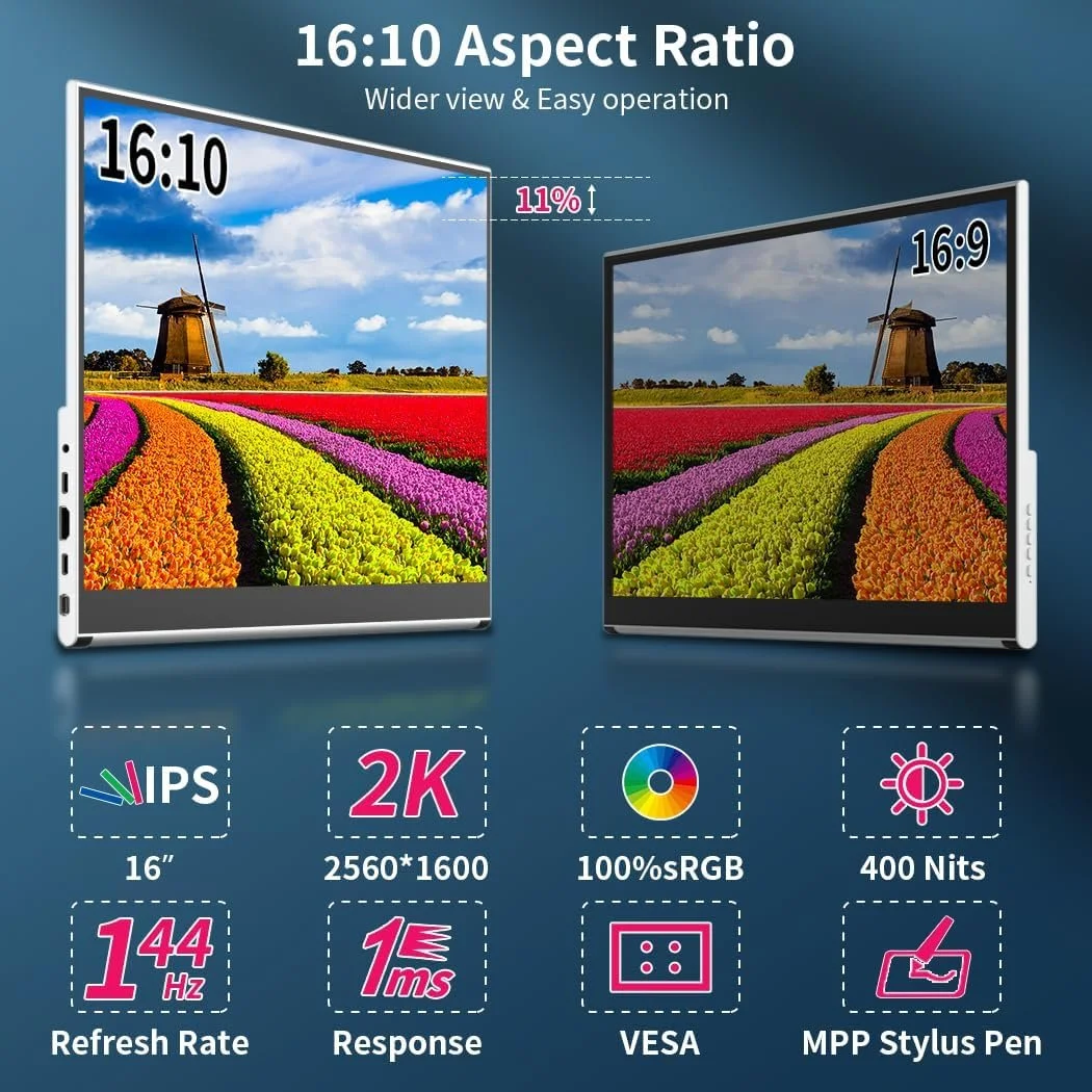 Монітор портативний сенсорний 16" Magedok MG160-QT01 2K IPS 144 Гц, фото №2