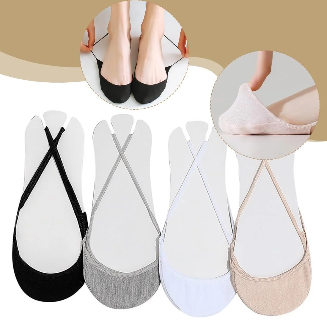 Шкарпетки жіночі без сліду для балеток, дихаючі півшкарпетки для босоніжок, 4 пари, фото №3