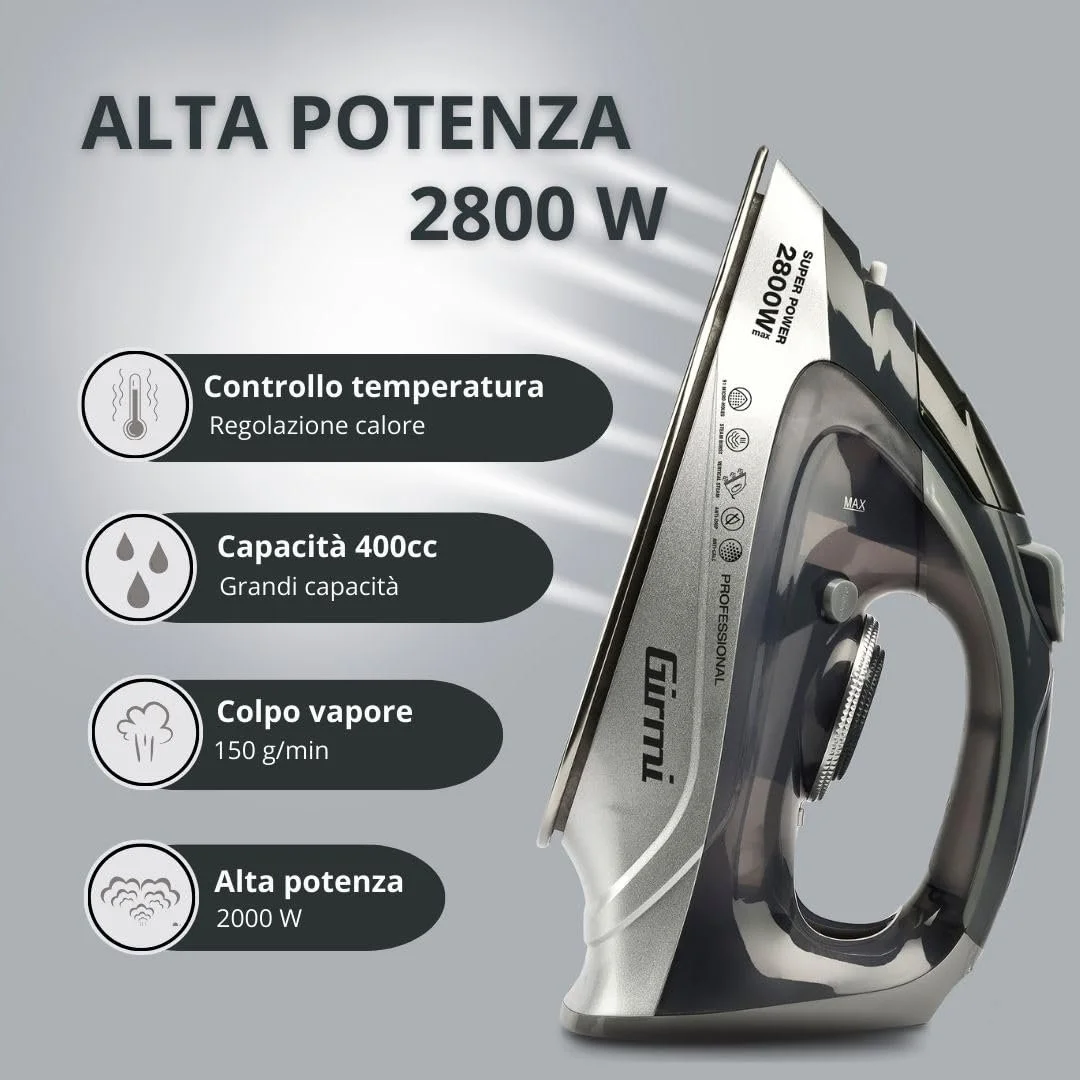 Праска парова Girmi ST63 2800 Вт 150 г/хв 400 мл сталева підошва Grey, фото №3