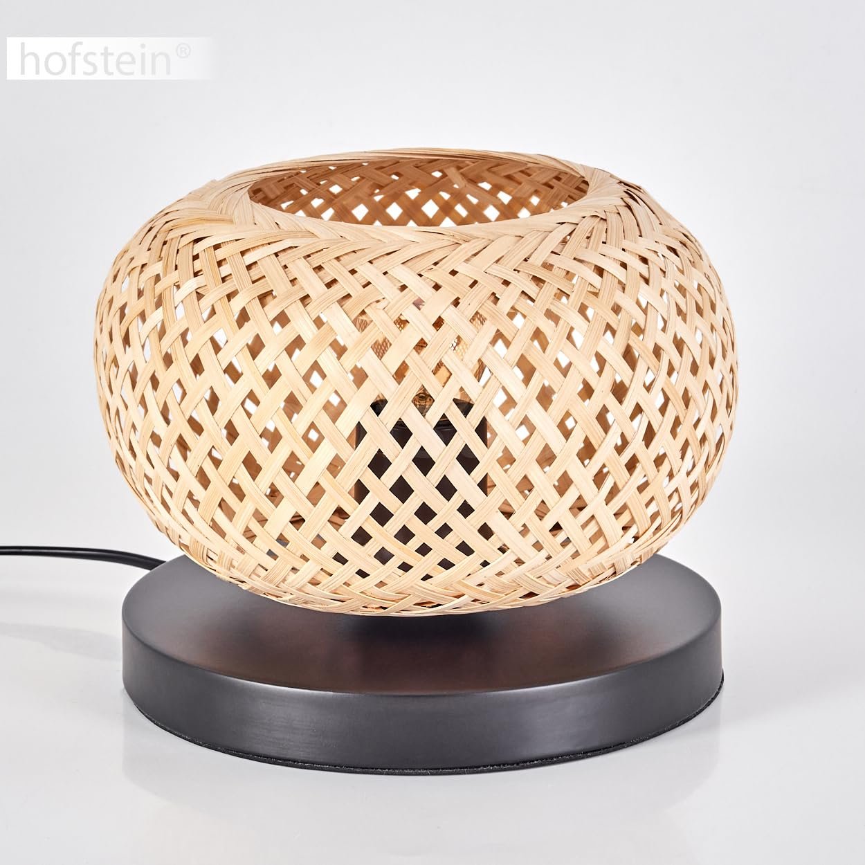 Настільна лампа Bauro Modern Boho Метал/Бамбук Ø 20 см Решітчастий дизайн Перемикач на кабелі 1 x E27 Без лампи Чорний/Натуральний, фото №9