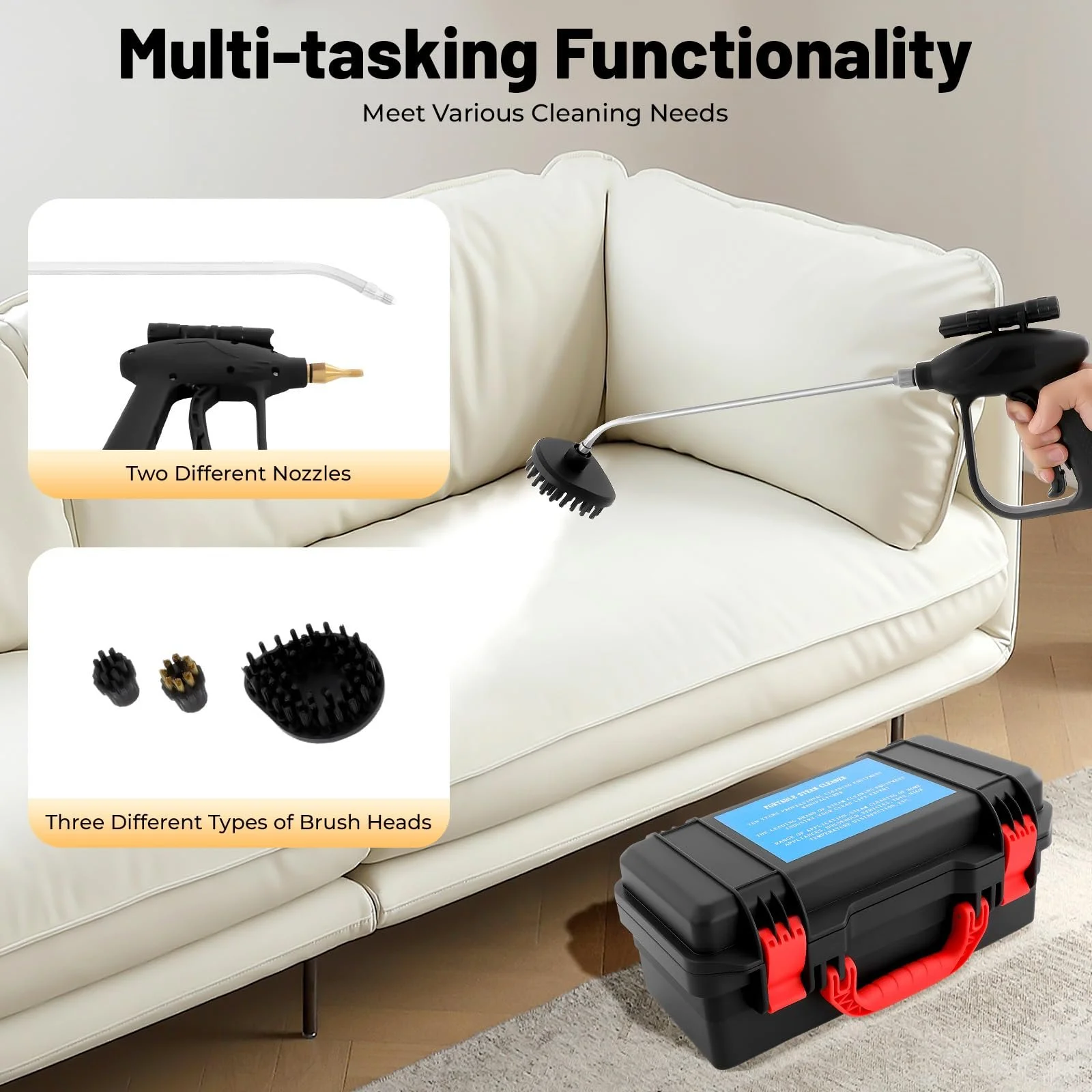 Пароочисник 3000 W багатофункціональний регульований портативний з розпилювачем 6 швидкостей, фото №4