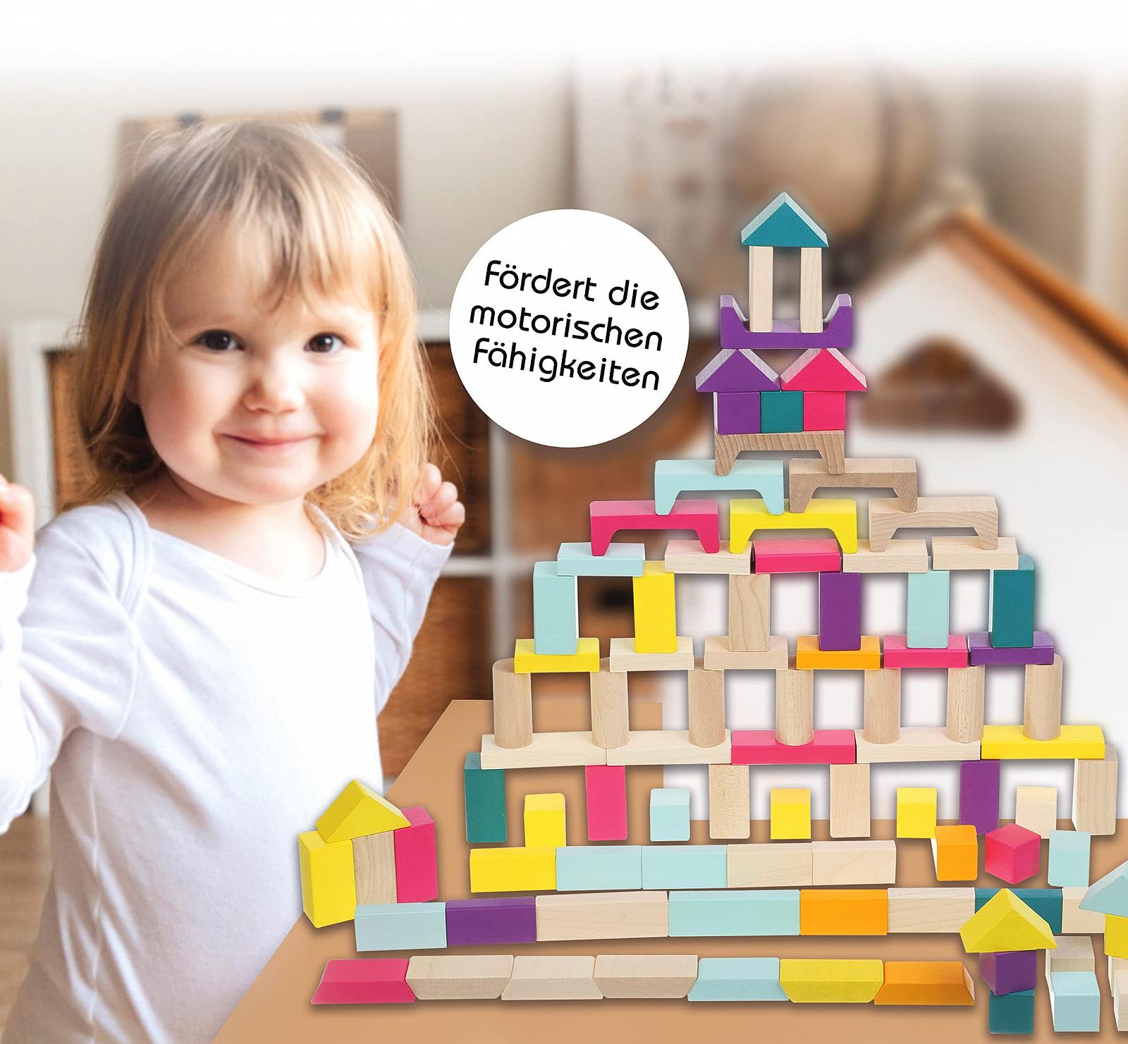 Кубики JAMARA Kidiwood Деревянные Цветная Смесь 100 Штук, фото №2