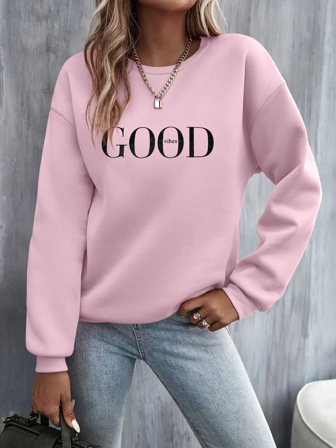 Джемпер Minetom Женский с принтом букв, с длинными рукавами, пуловер с круглым вырезом на осень/зиму, свободный, повседневный топ для спорта, Streetwear, без капюшона, фото №6